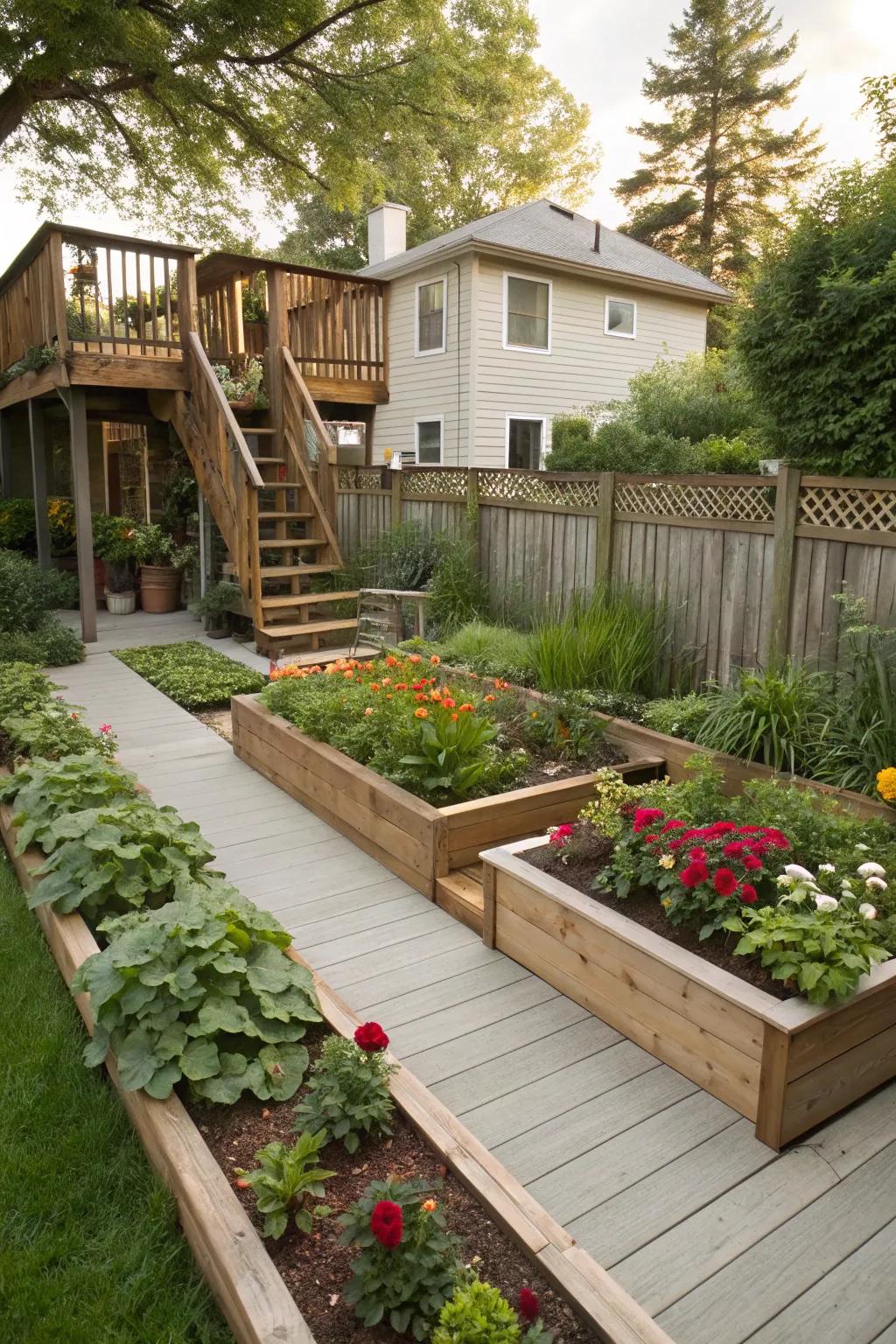 Elevated levels add depth and dimension to your outdoor space.