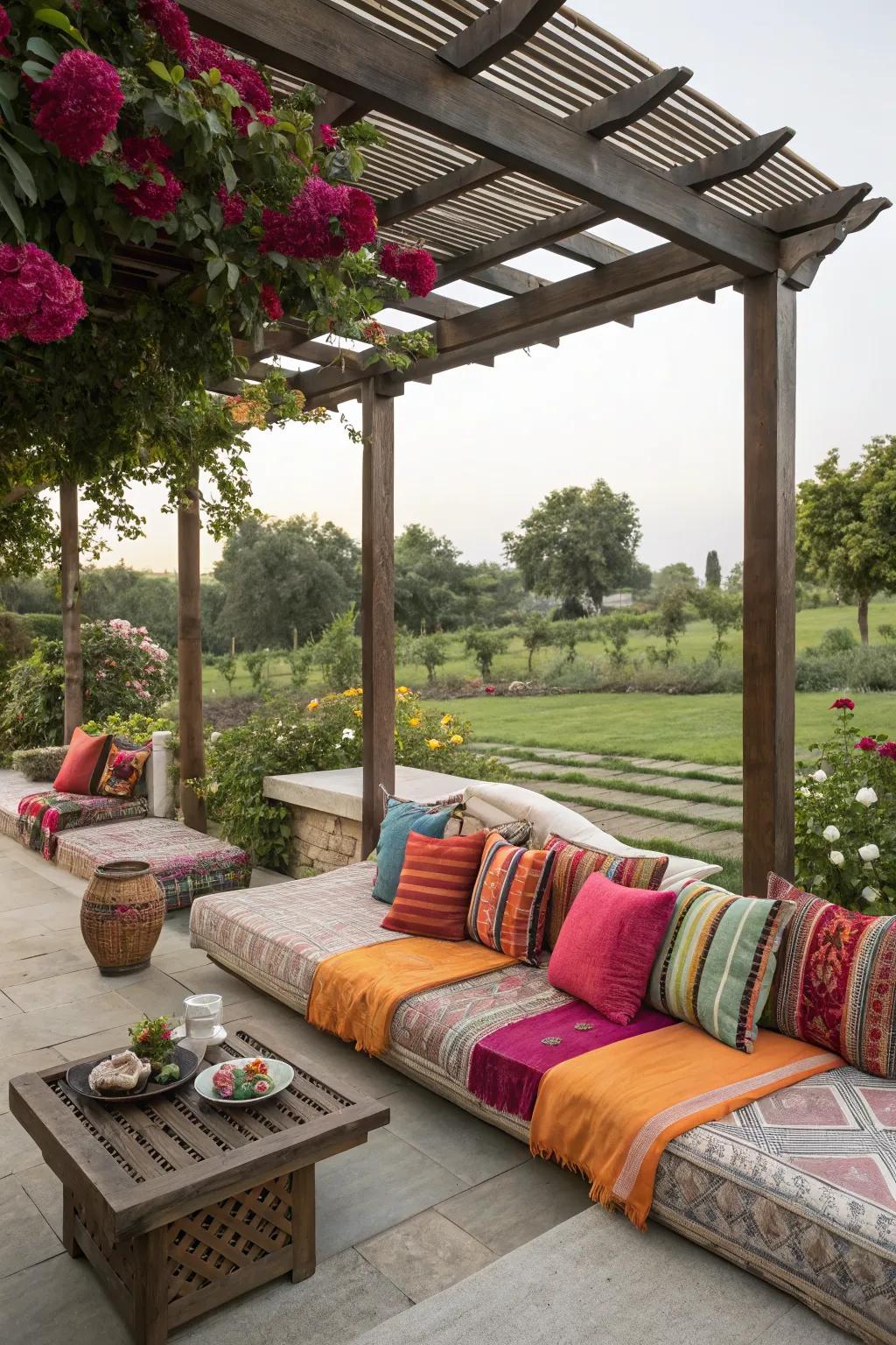 Colorful accents bring life and energy to your pergola setting.
