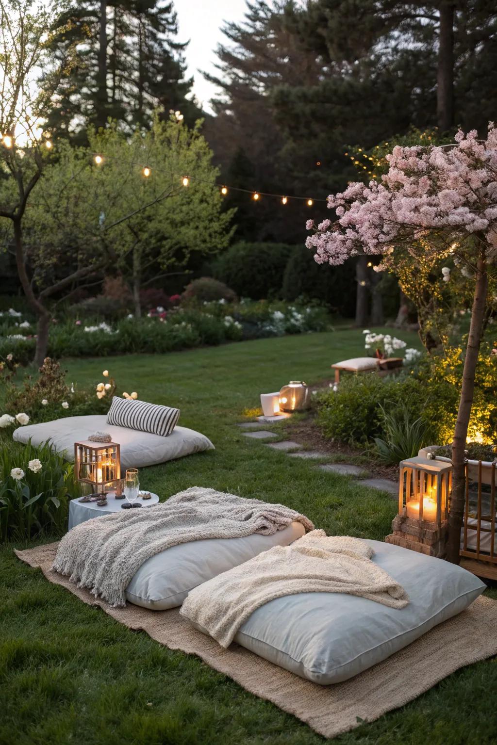 Set a relaxed tone with low seating and soft blankets.