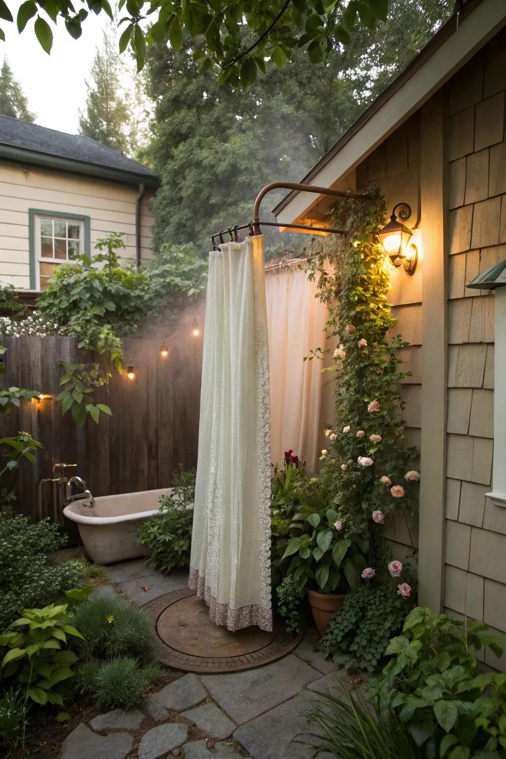 Add vintage charm with retro-patterned shower curtains.
