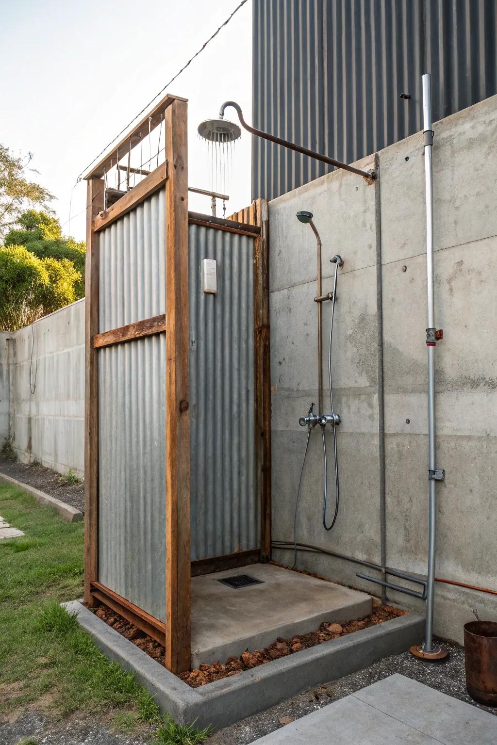 Industrial edge outdoor shower design.