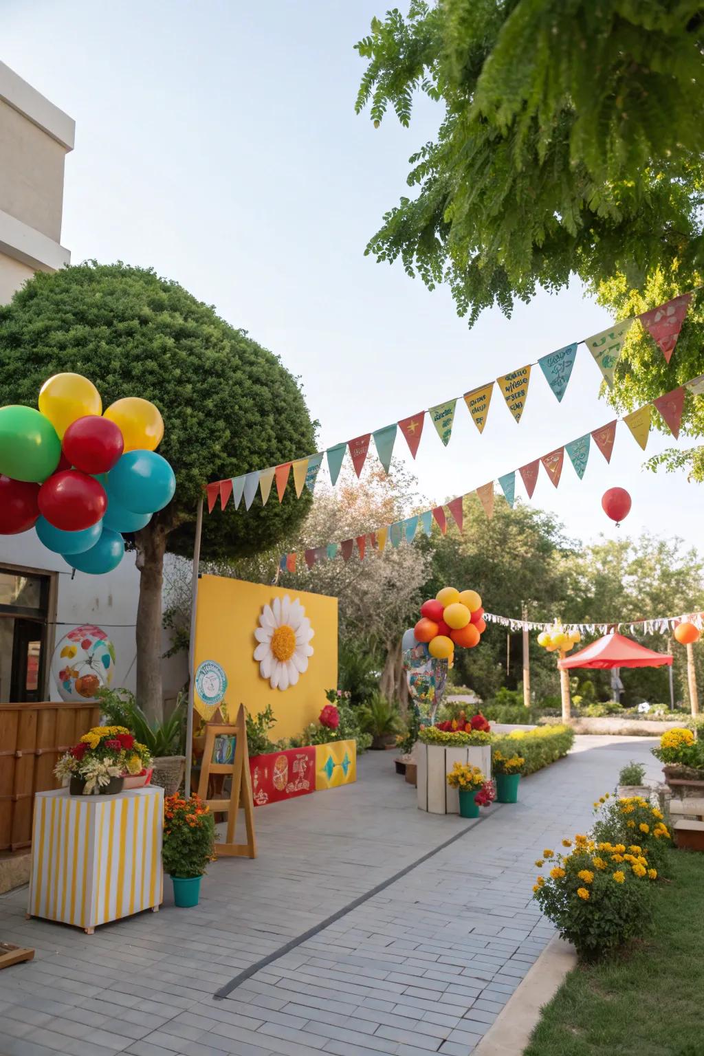Colorful decorations add vibrancy and character to outdoor spaces.