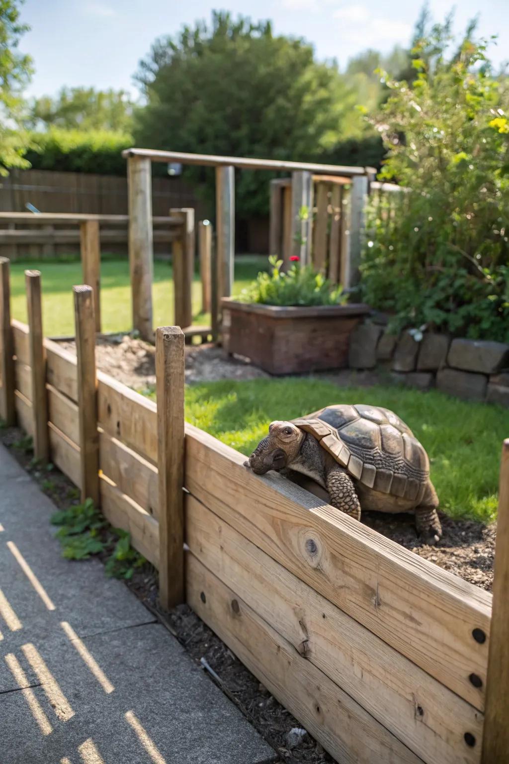 Embrace rustic charm with a Scandinavian twist for your tortoise's outdoor haven.
