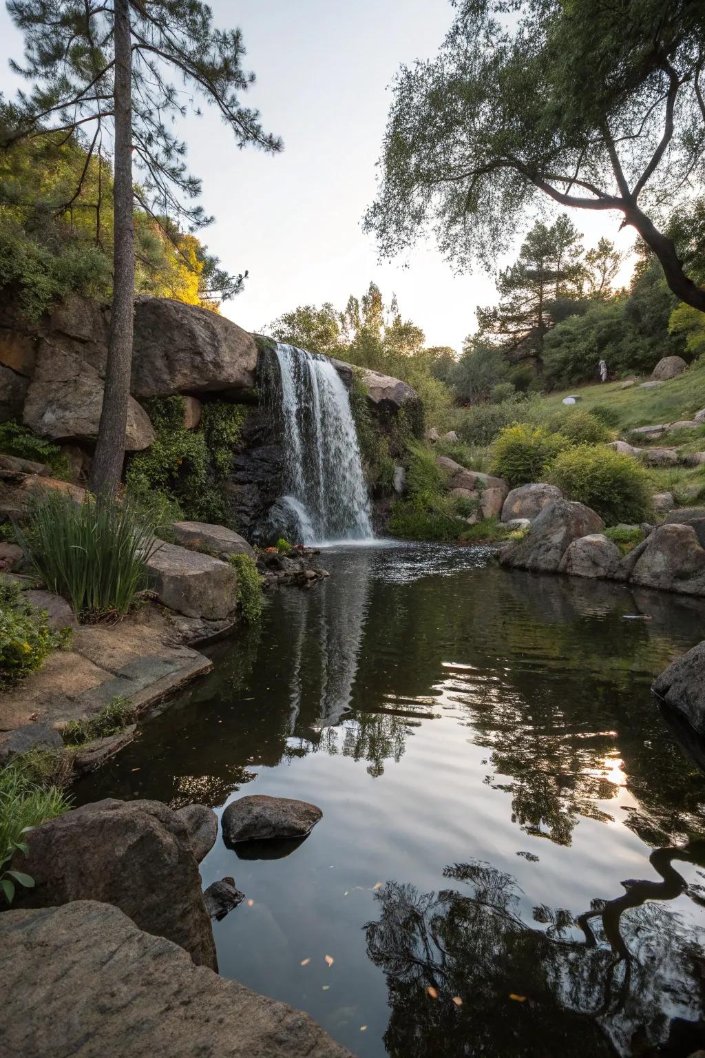 A reflective pool enhances the tranquility of your waterfall.