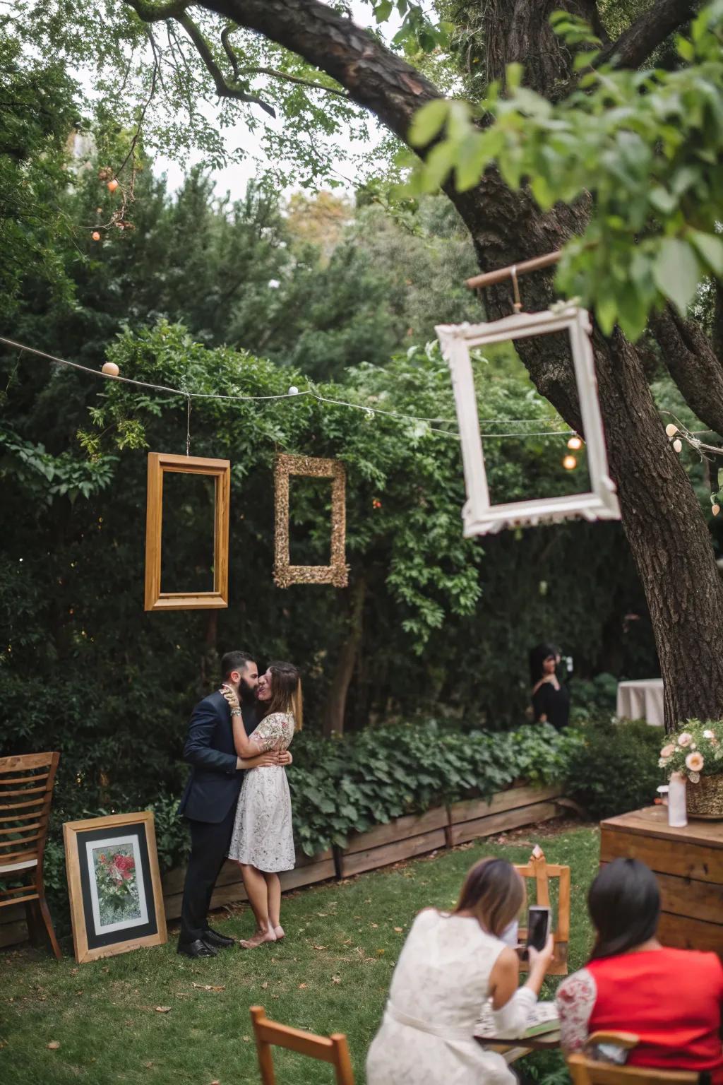 Quirky frame setups offer fun and interactive photo opportunities.