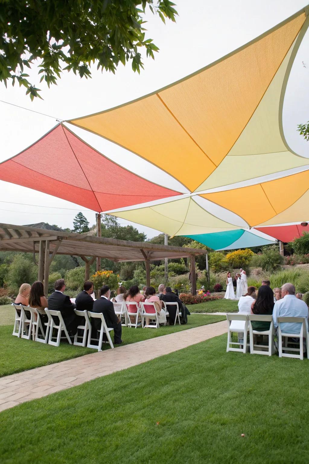 Shade sails offering modern elegance and functionality.