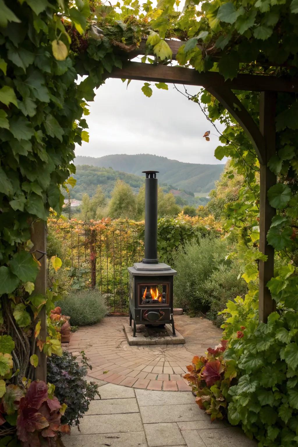 Create a private nook with greenery around your stove.