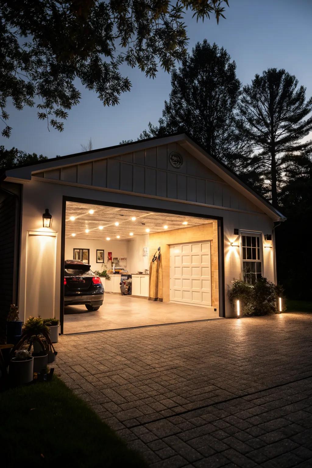 Recessed lighting creates a welcoming ambience around your garage.