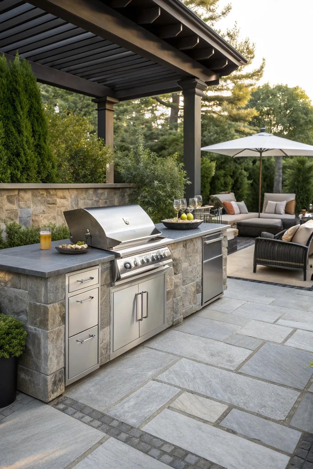 An outdoor kitchen makes entertaining a breeze.