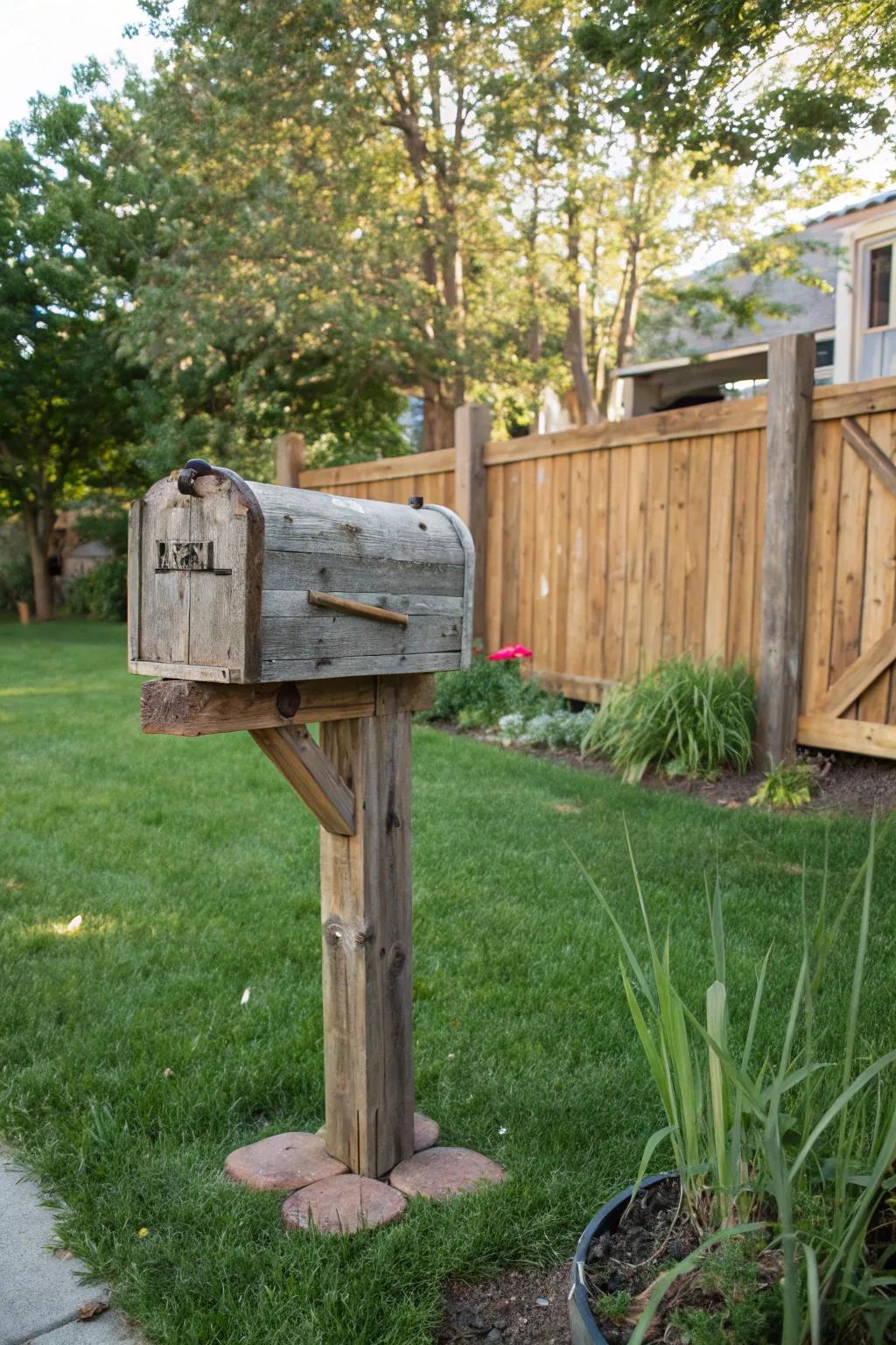 A unique DIY mailbox crafted from reclaimed wood.