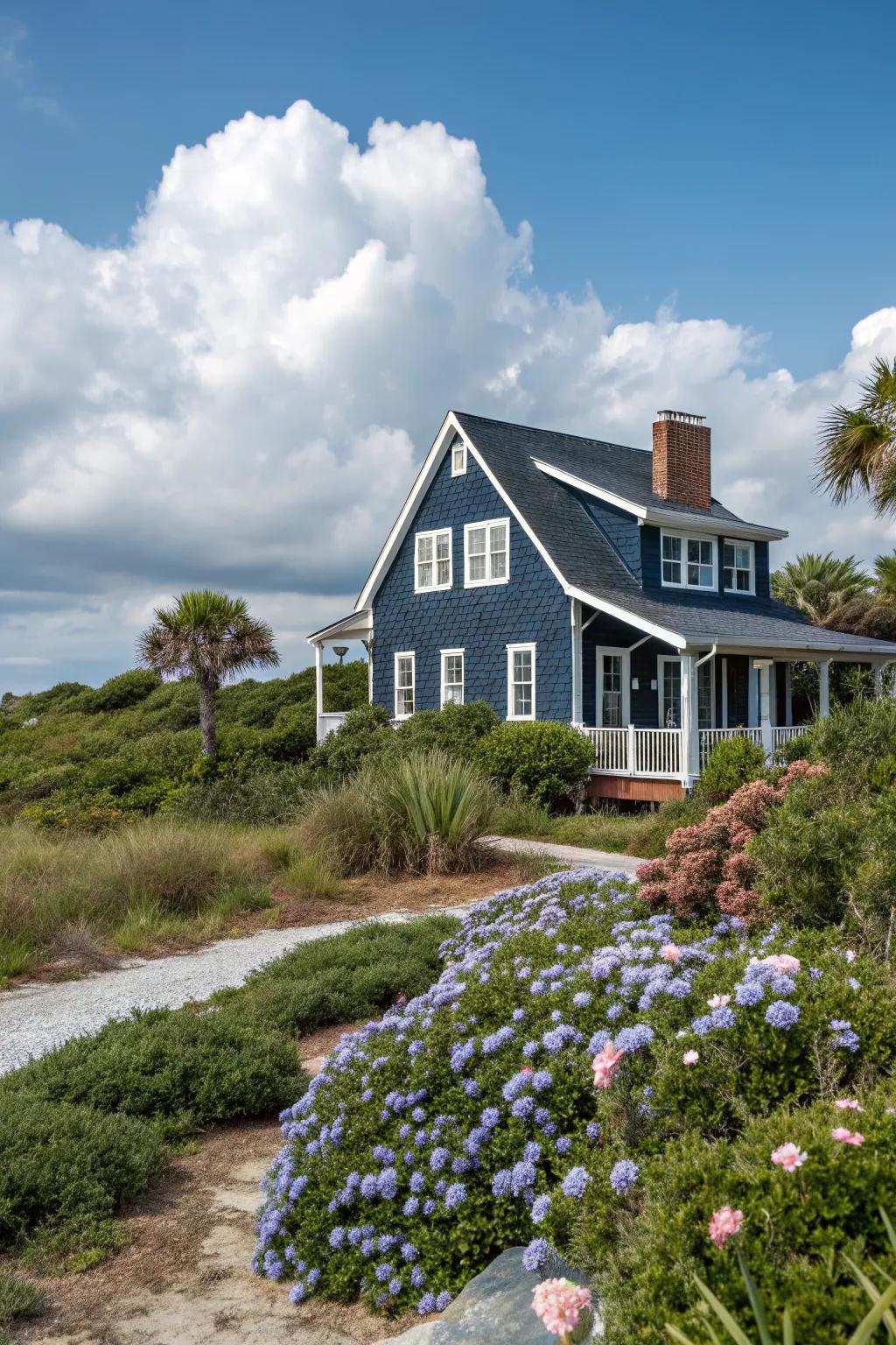 Navy blue painted brick offers a modern, nautical feel.