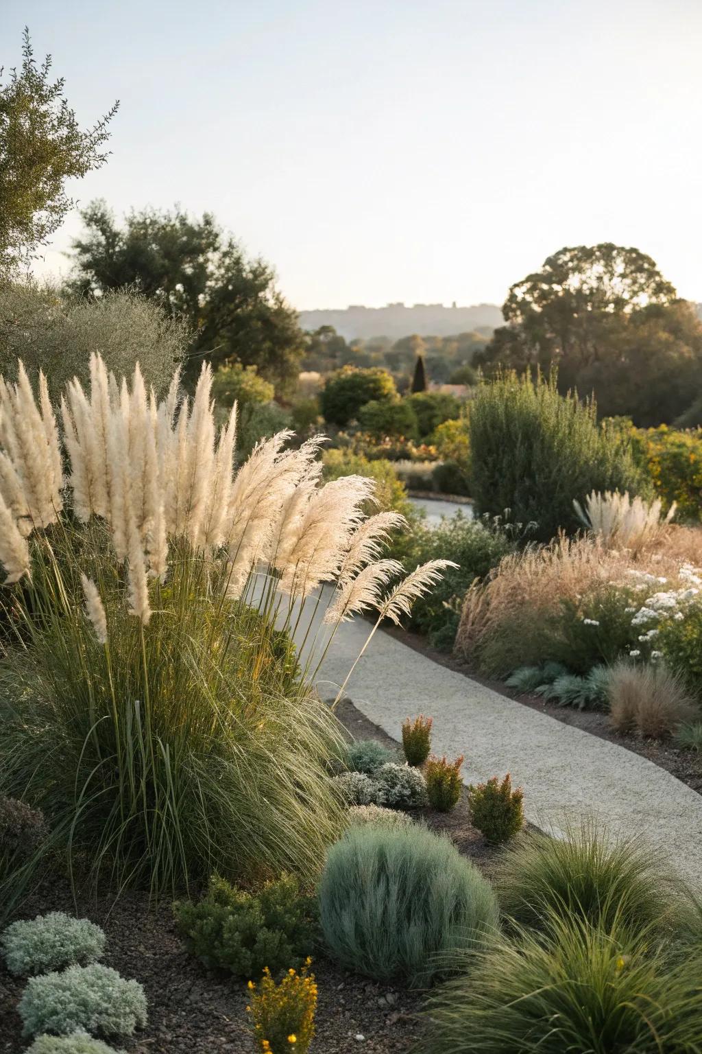 Pampas grass stands tall as a stunning focal point in gardens.