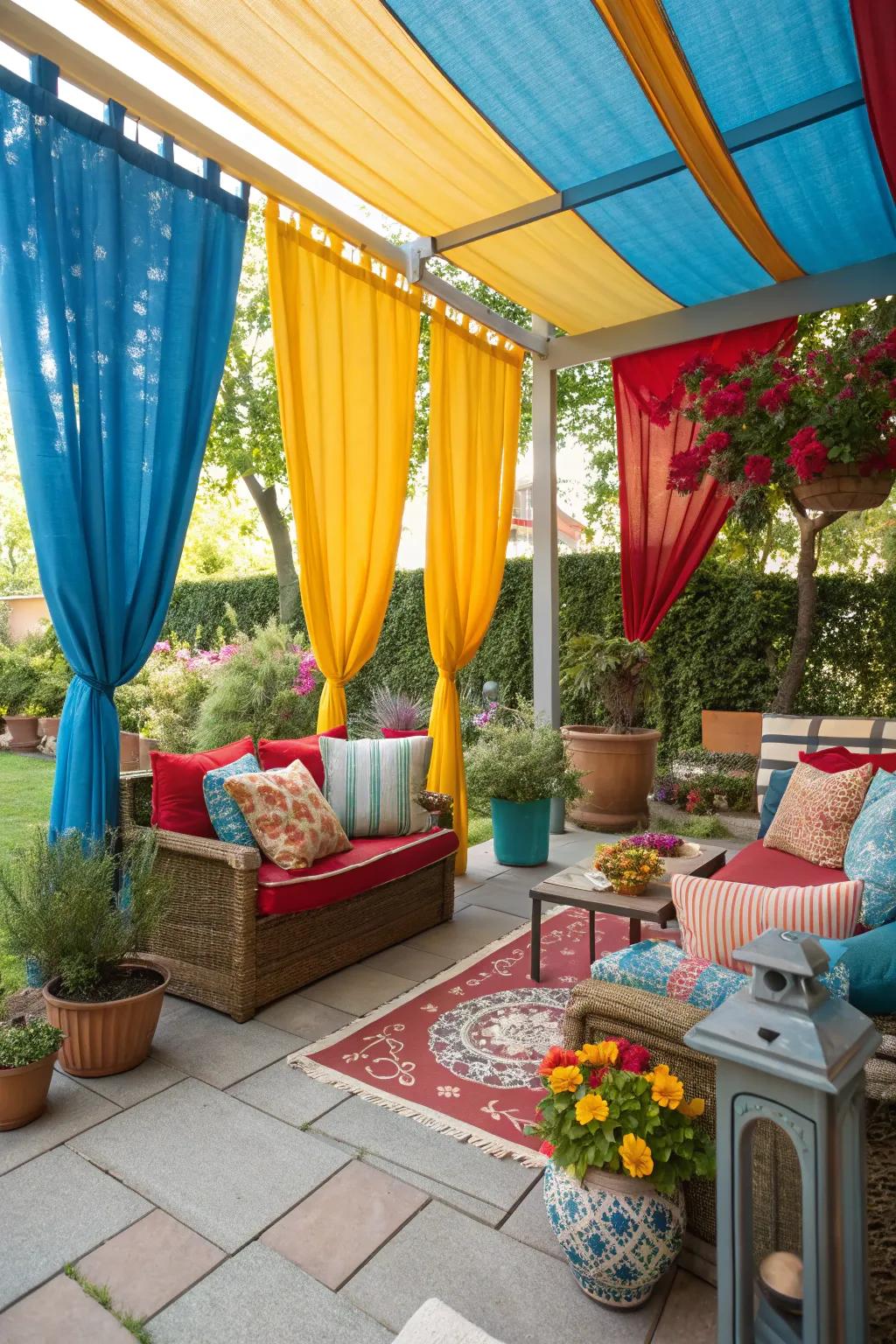 Canvas blinds bring a pop of color to your patio.