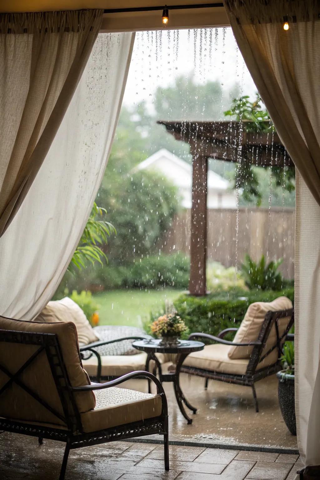 Weather-resistant curtains ensure durability and longevity.