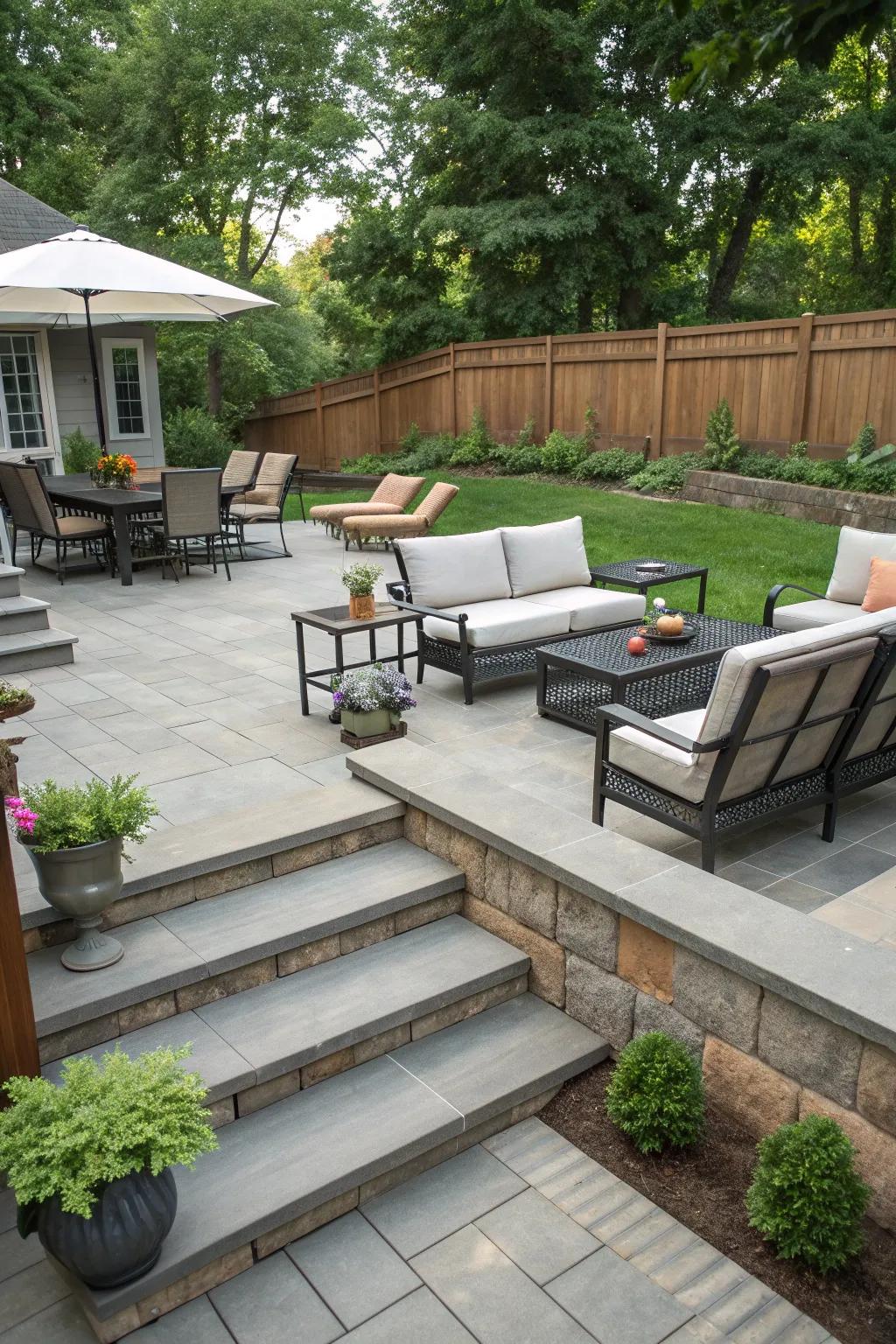 Multi-level designs add depth and visual intrigue to your patio.