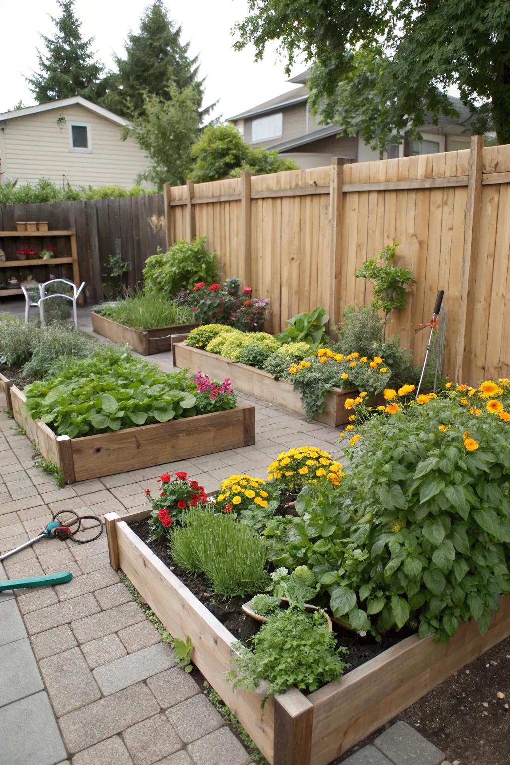 Raised garden beds make gardening easier and more accessible.