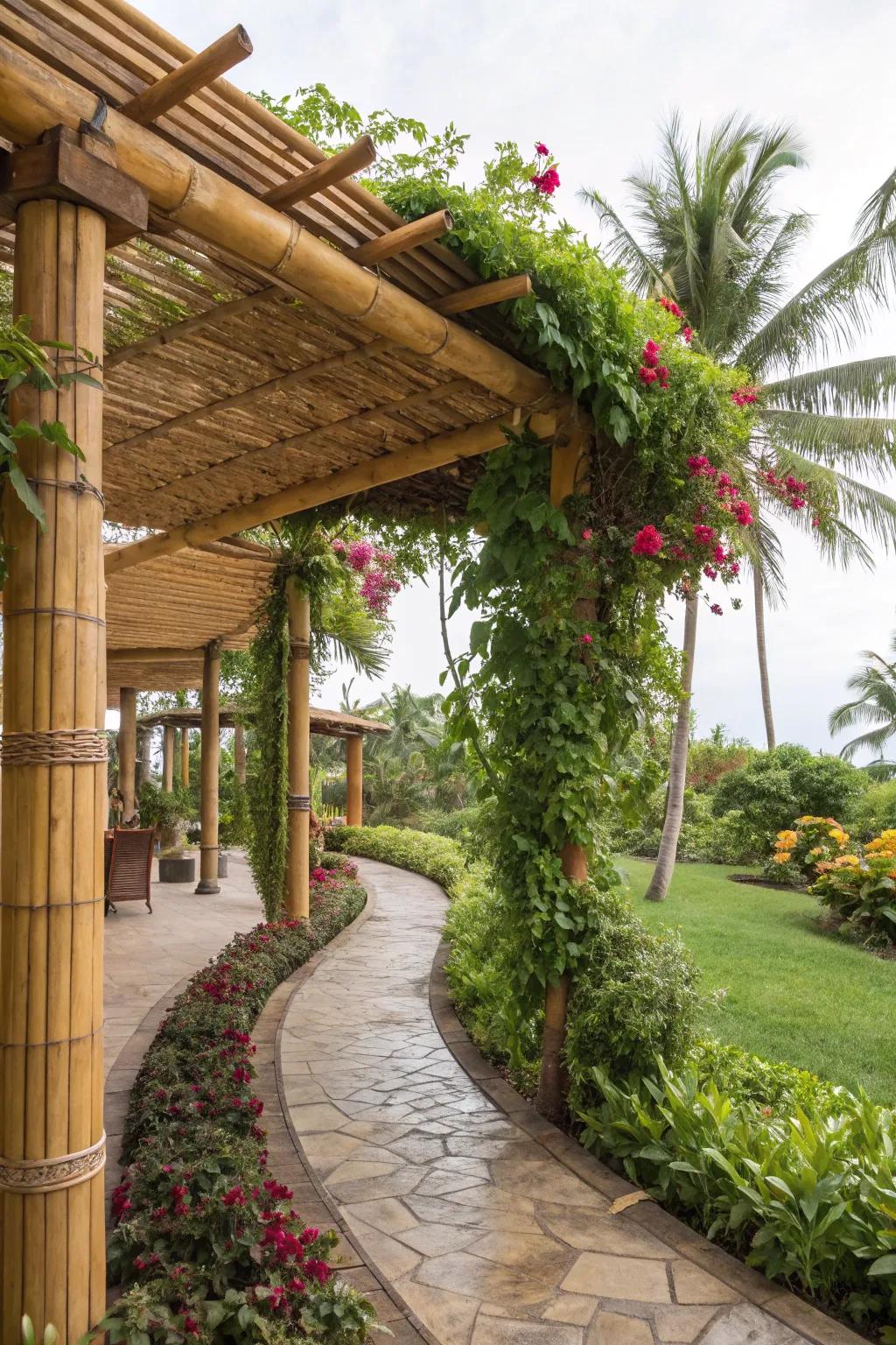 A tropical oasis pergola transports you to paradise.