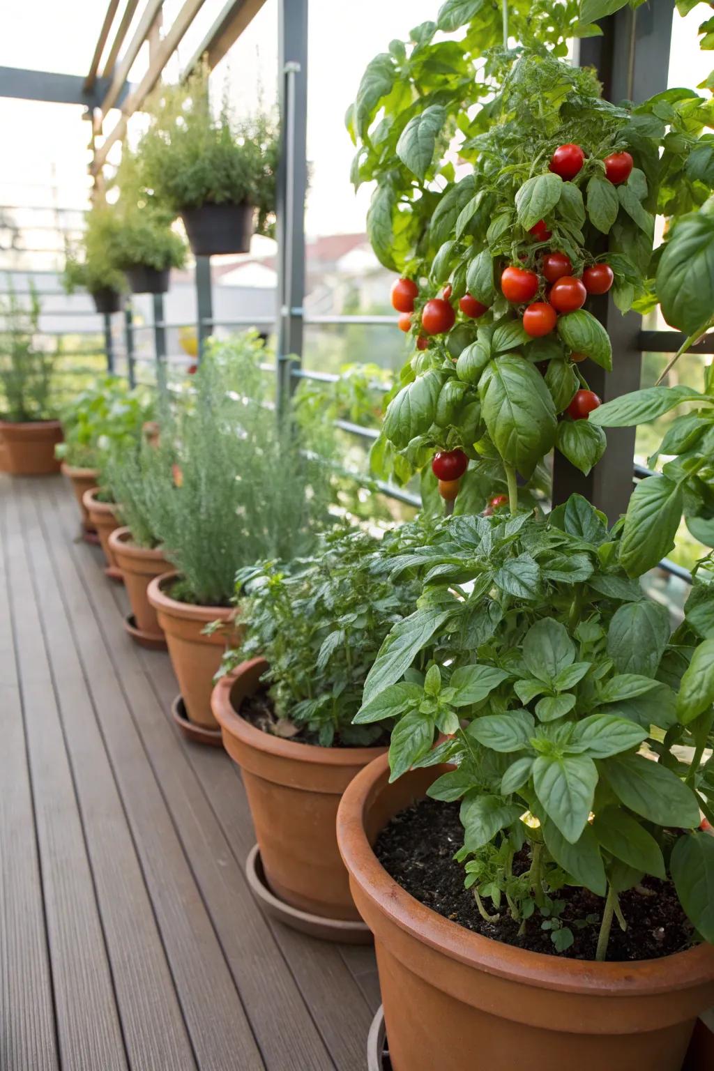 Enjoy fresh flavors with a patio herb and vegetable garden.