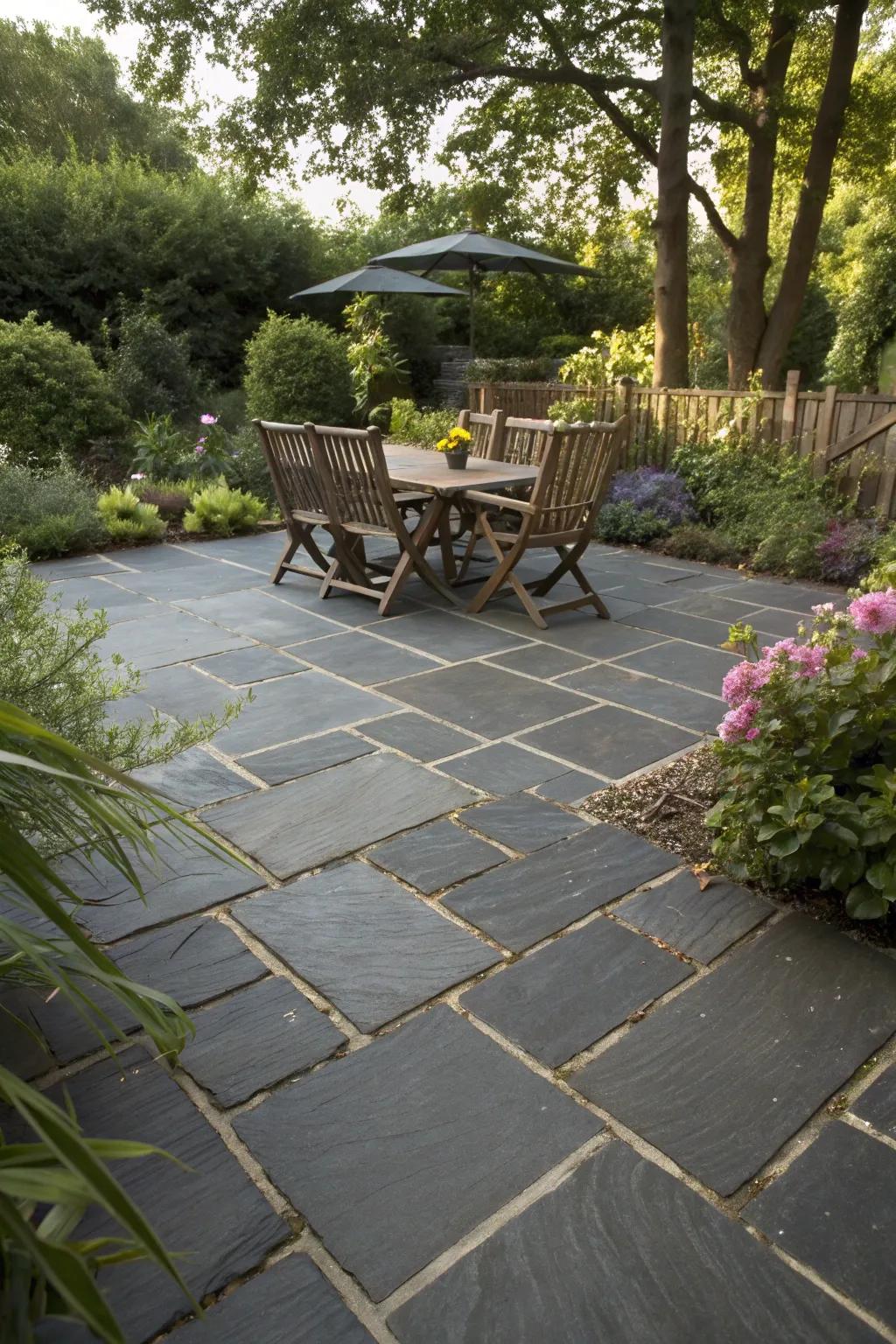 Diagonal slab orientation adds visual interest to this patio.