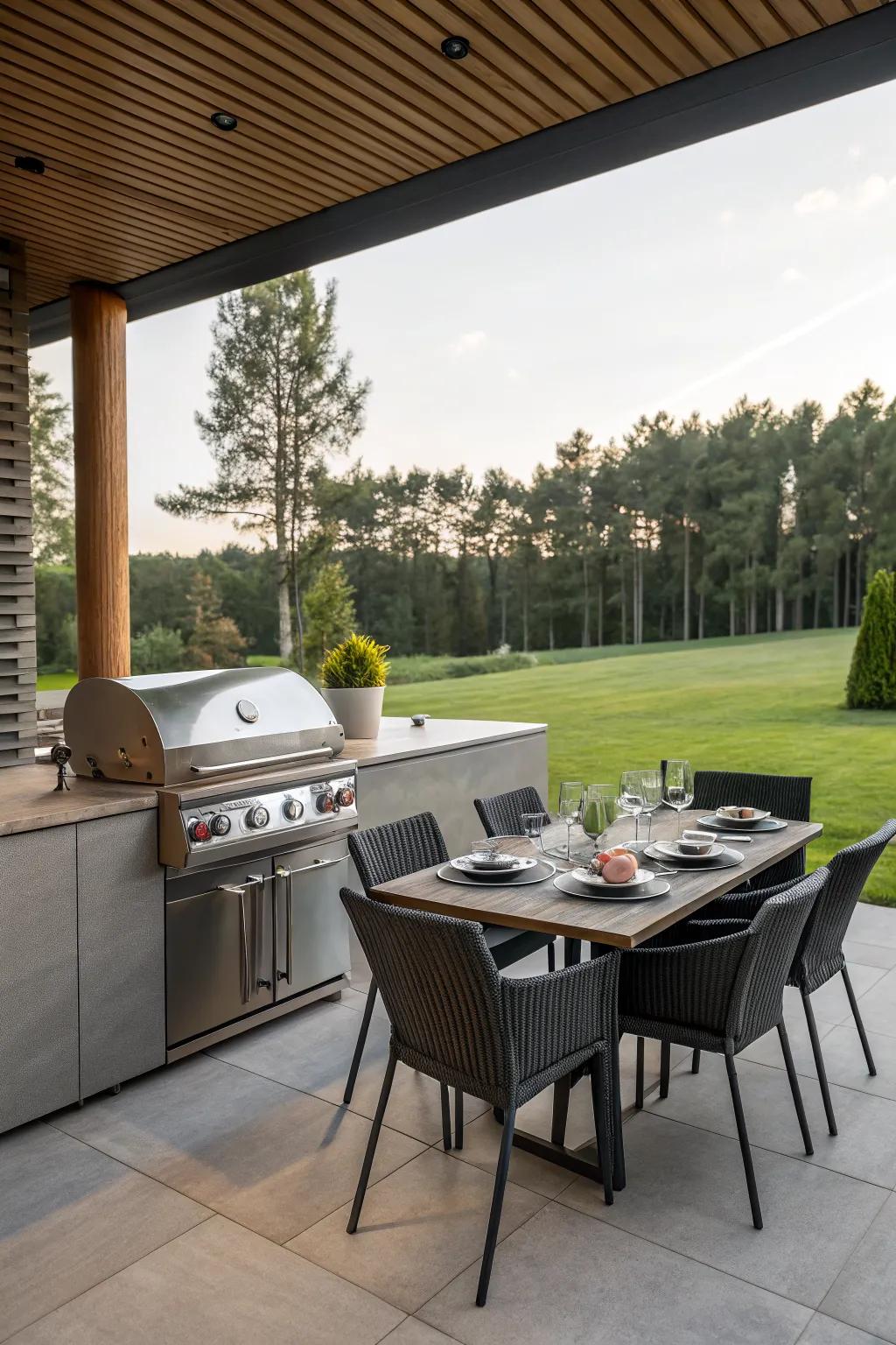 Outdoor cooking stations make entertaining easy.