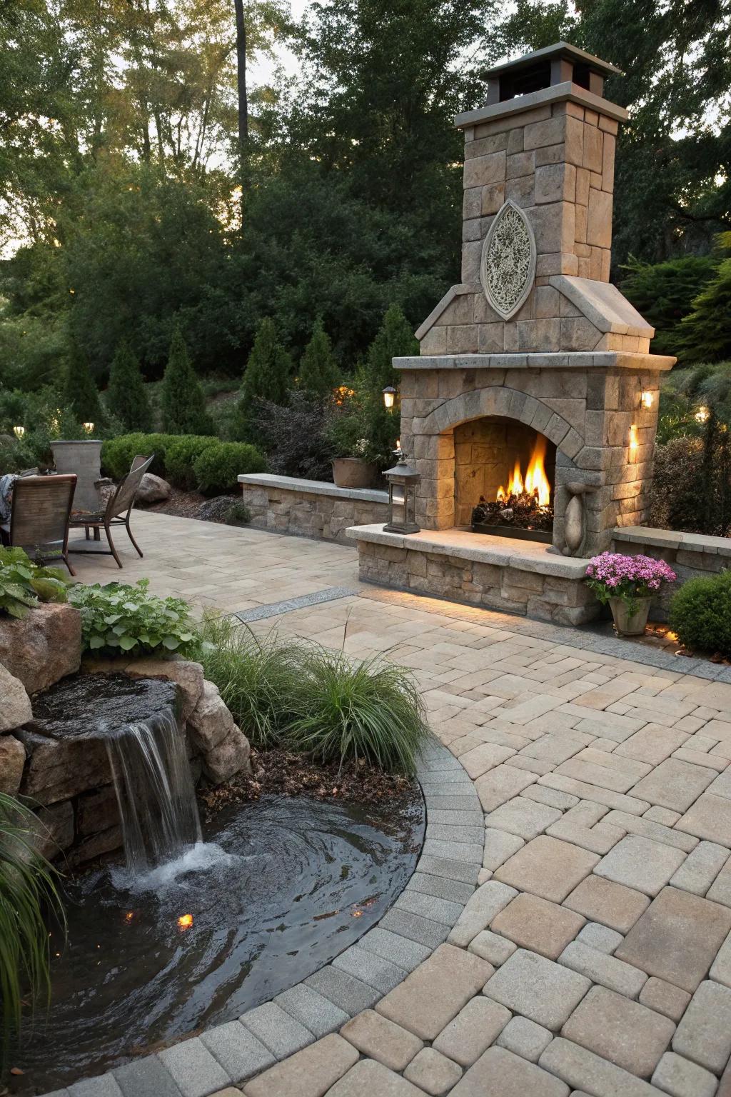 A harmonious combination of fire and water, elevating your outdoor space's beauty.