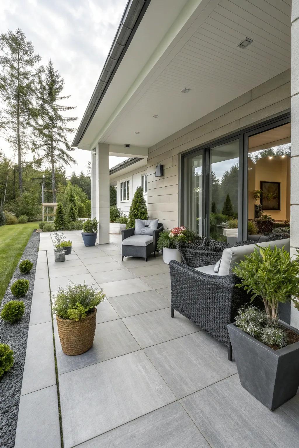 Porcelain pavers offer modern style and easy maintenance.
