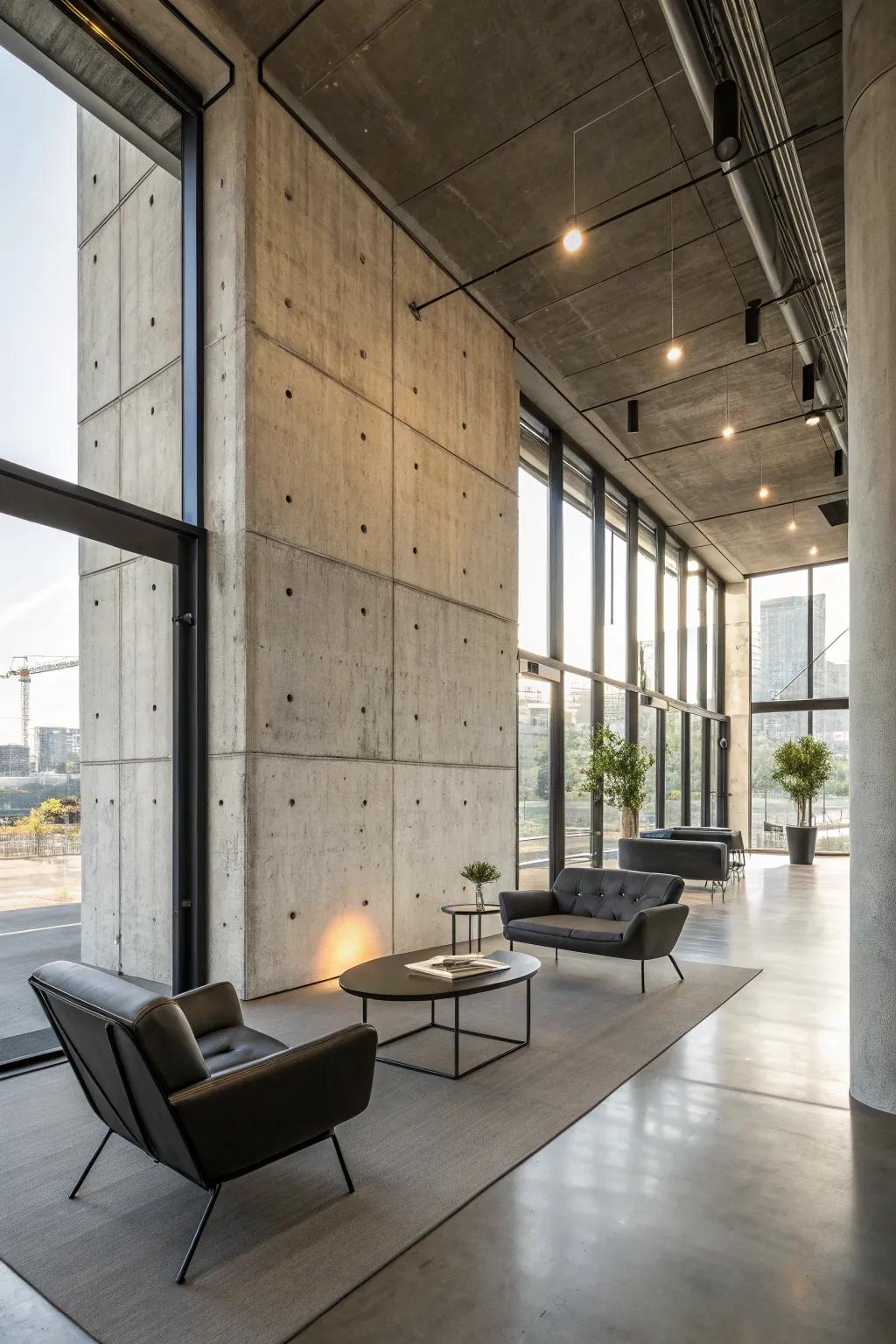 Concrete textured walls offering a modern industrial edge to a pavilion.