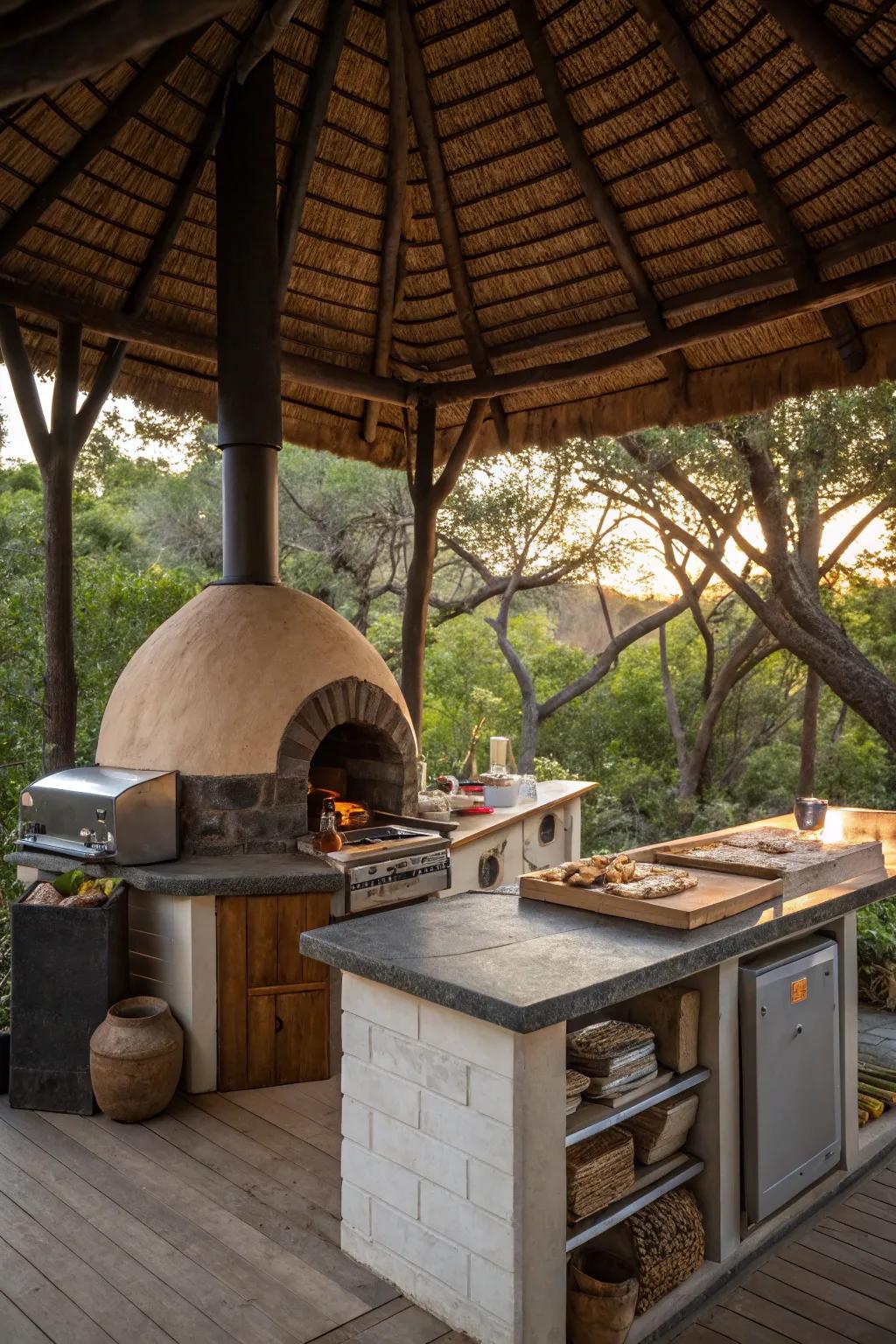 A pavilion featuring a gourmet pizza oven for delicious outdoor dining.