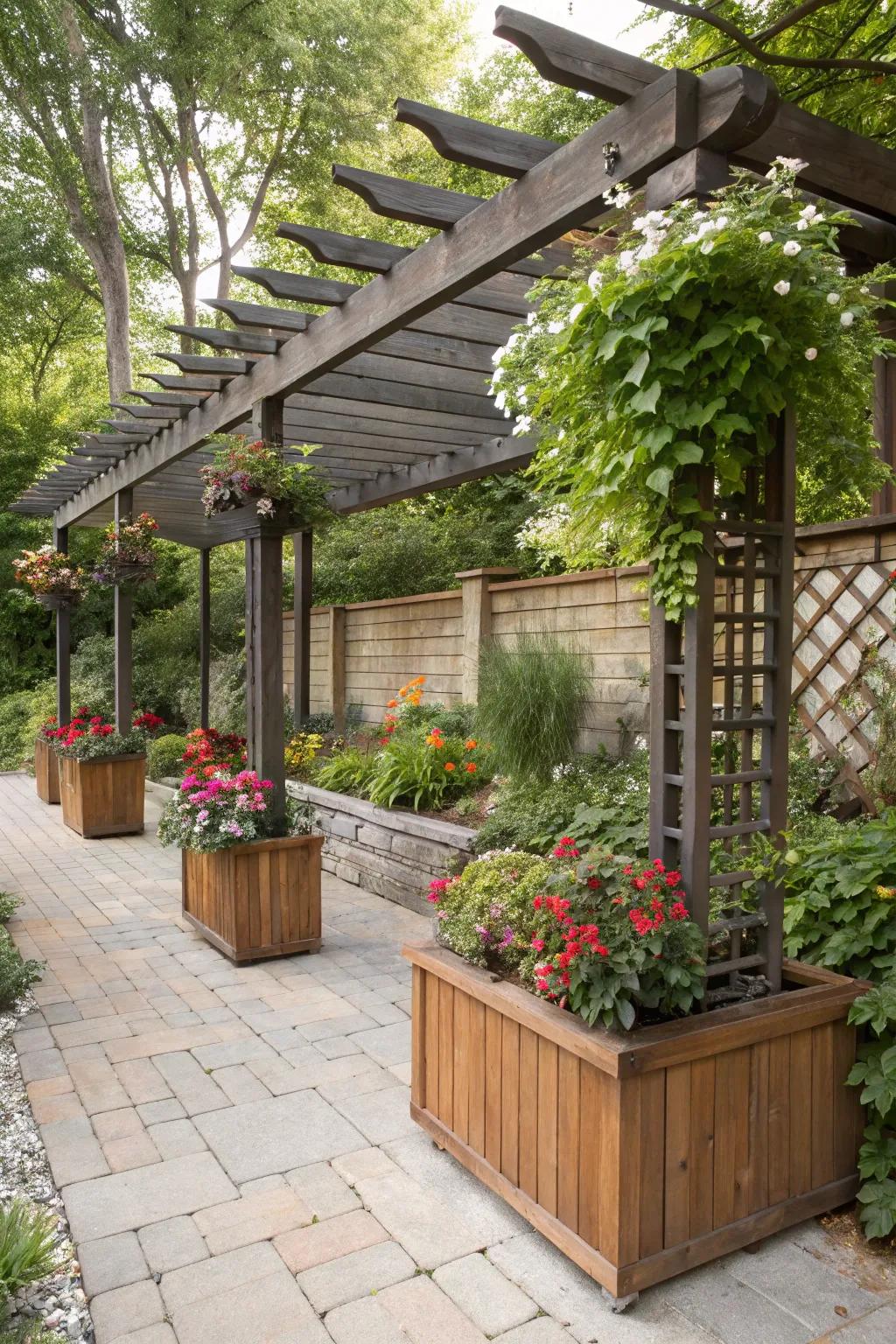 Create an eclectic look by mixing planter materials.