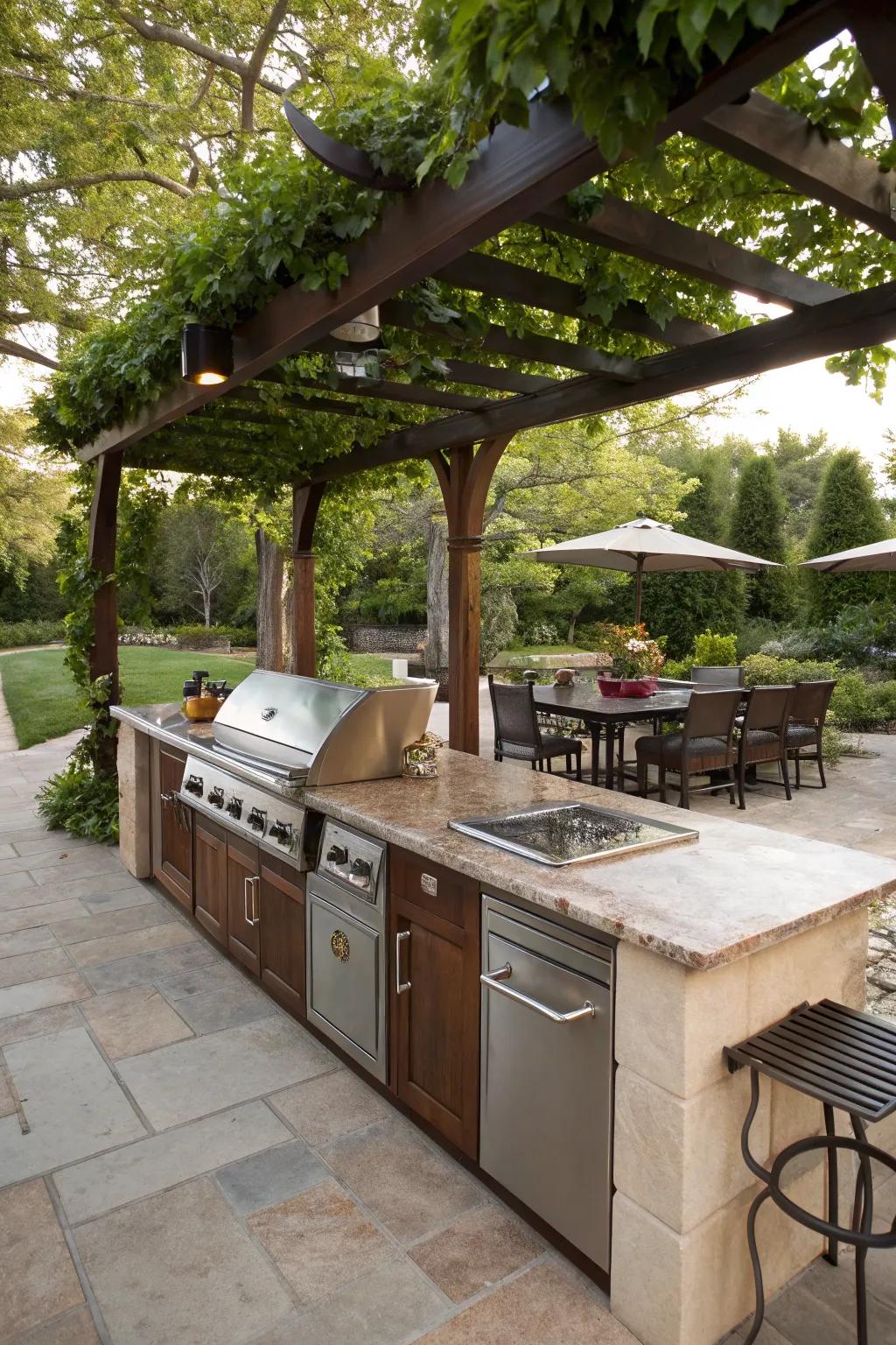 An outdoor kitchen bar combo for seamless entertaining.