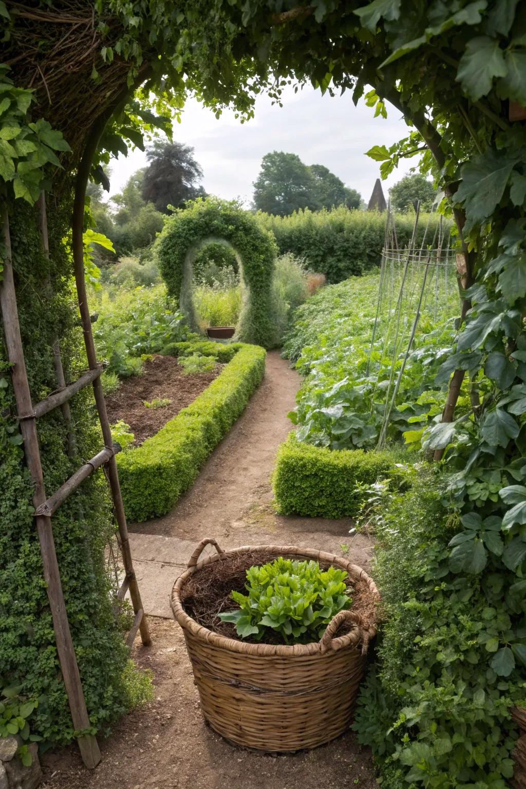A sustainable keyhole garden design with integrated composting.