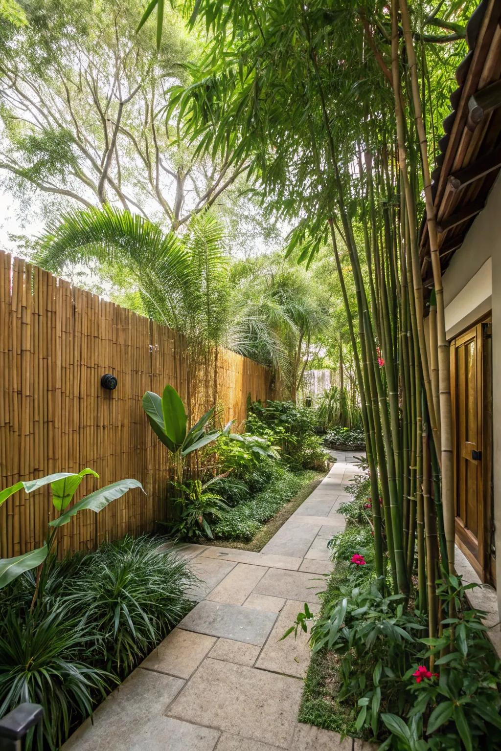 Bamboo fencing provides a sustainable and exotic pet-friendly option.