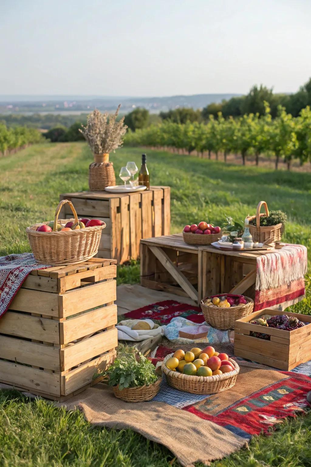 Rustic wooden crates providing charm and functionality.