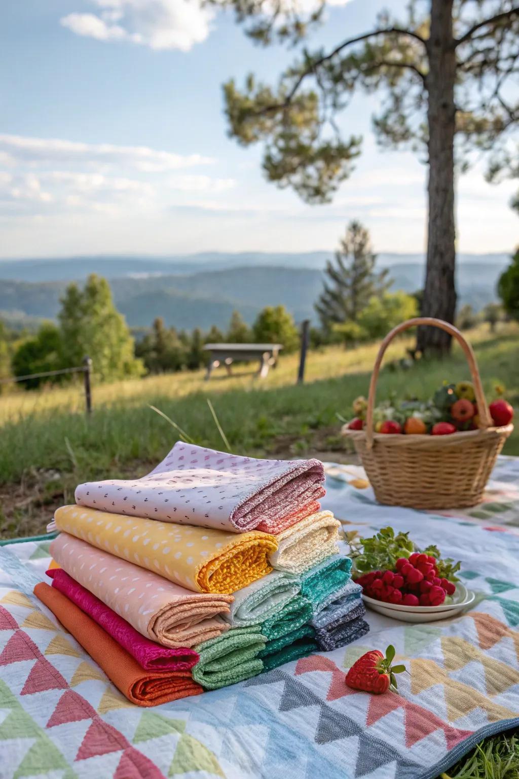 Colorful napkins add a lively and personal touch to your picnic setup.