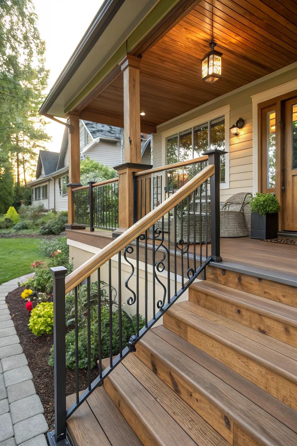 Mixed material railings offer a dynamic and unique appeal.