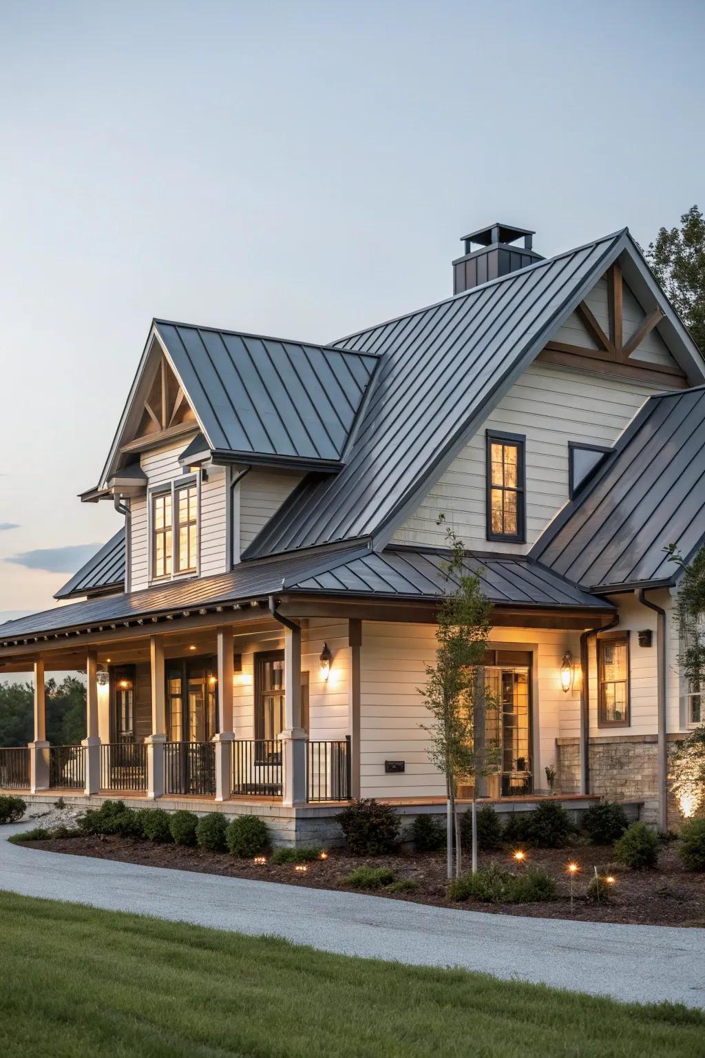 A classic home with a metal roof that beautifully balances traditional and modern design.