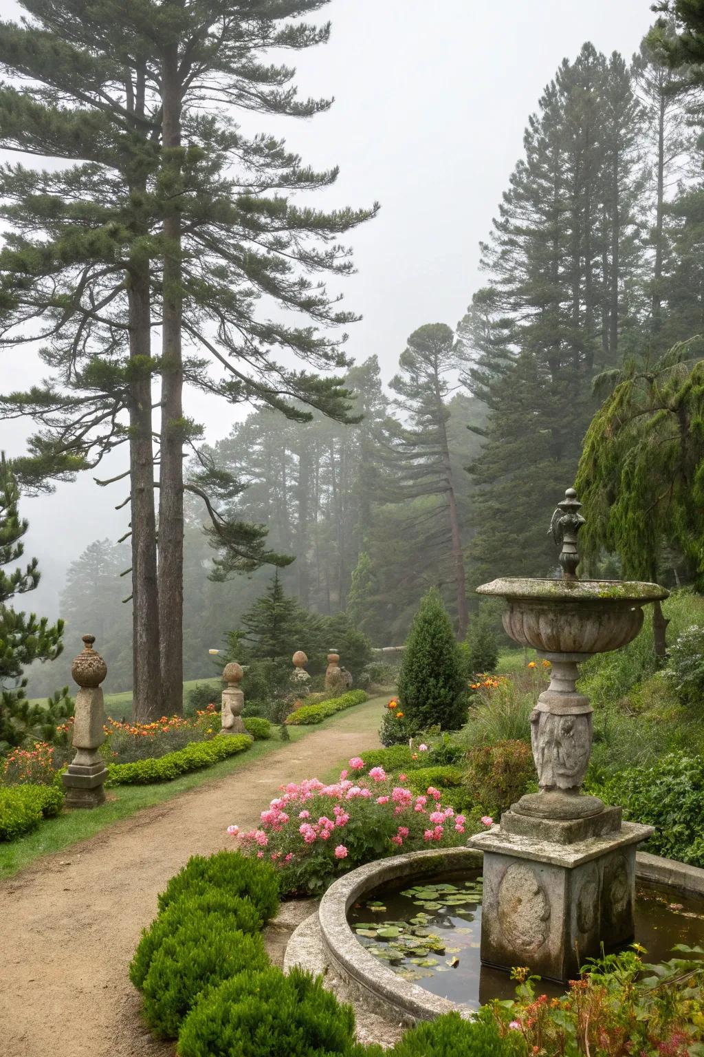 Ornamental features enhancing pine gardens.