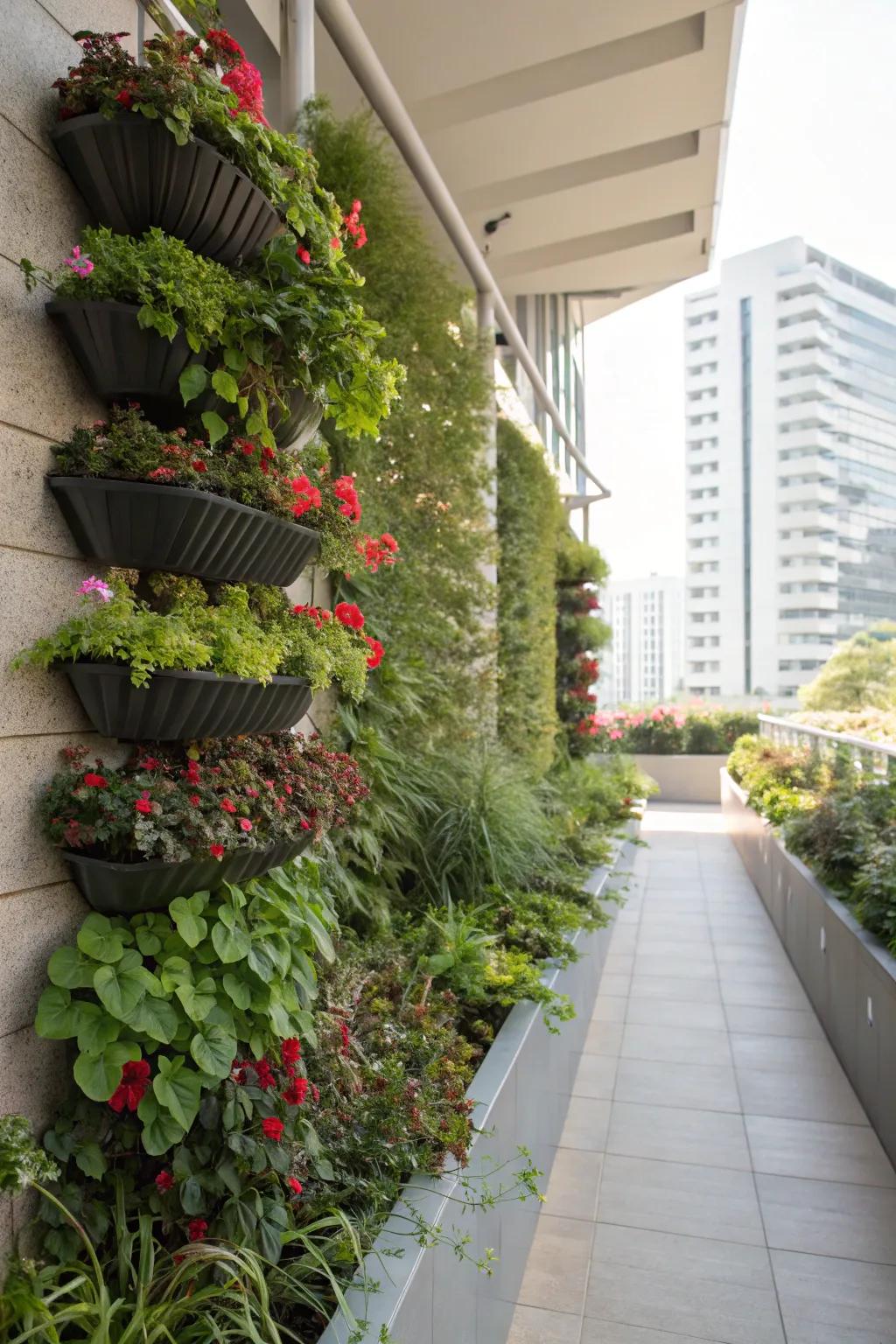 Vertical garden adding dimension and lush greenery.