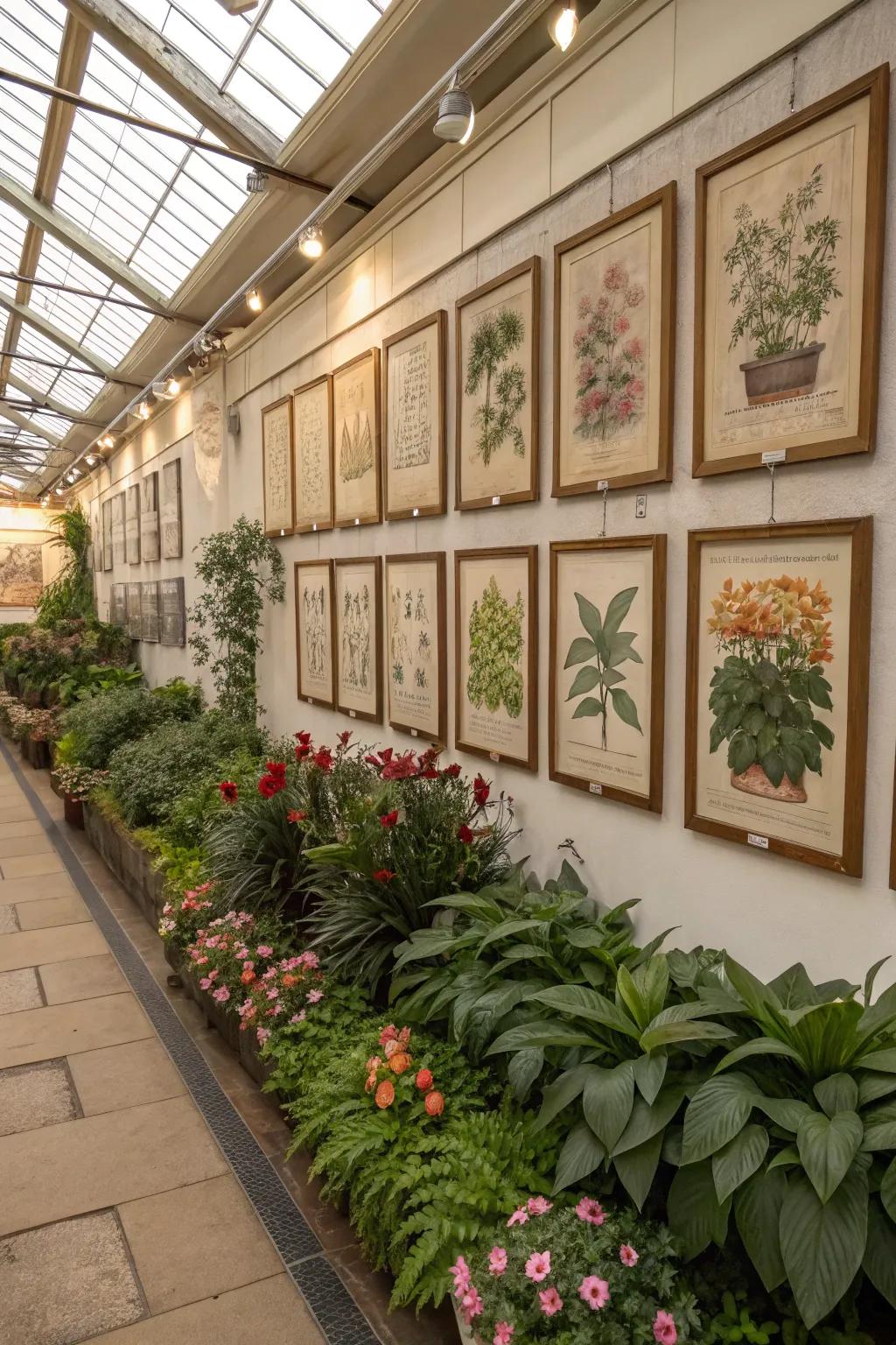 Botanical art adding an artistic touch to the nursery.