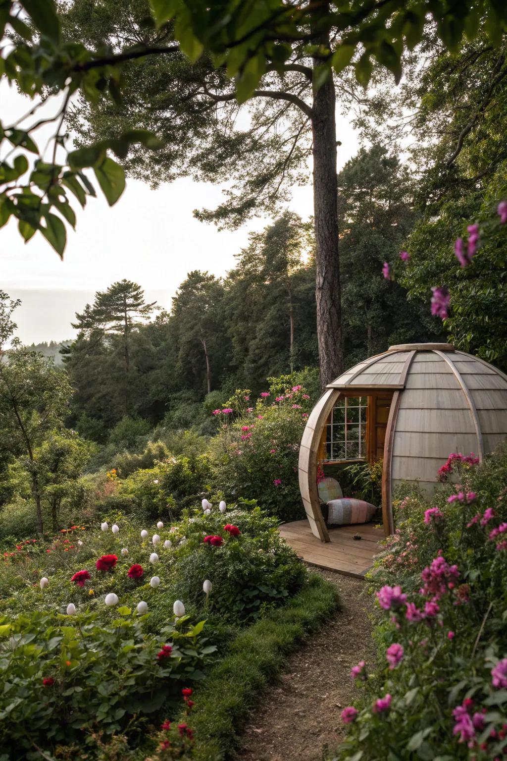 A hidden garden pod offering a secret escape in nature.