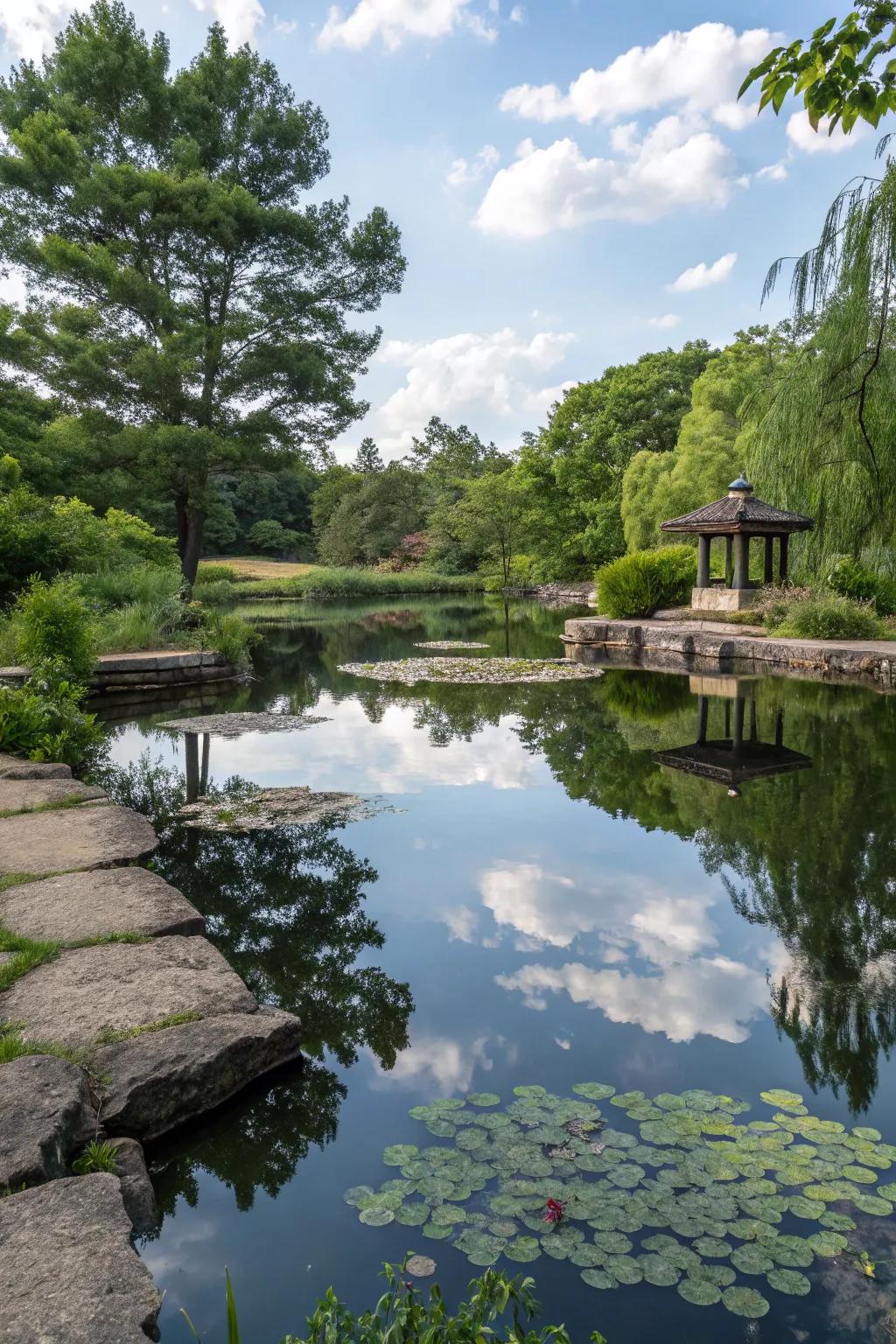 Reflective features add visual intrigue to your pond.