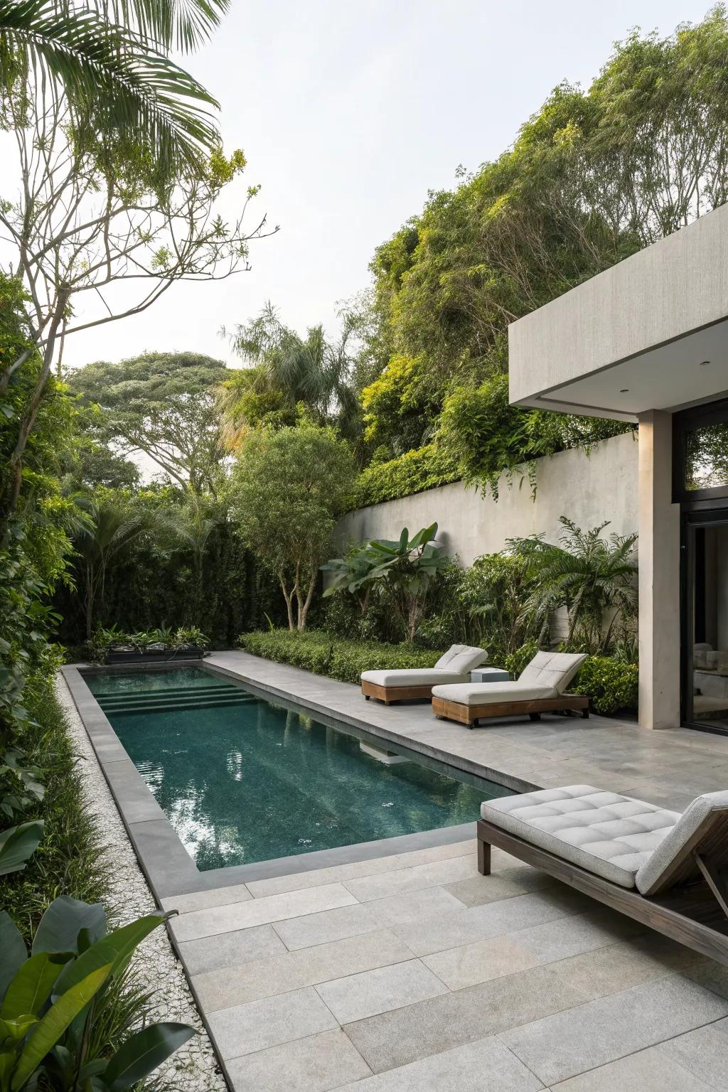 A modern pool area featuring clean lines and elegance.
