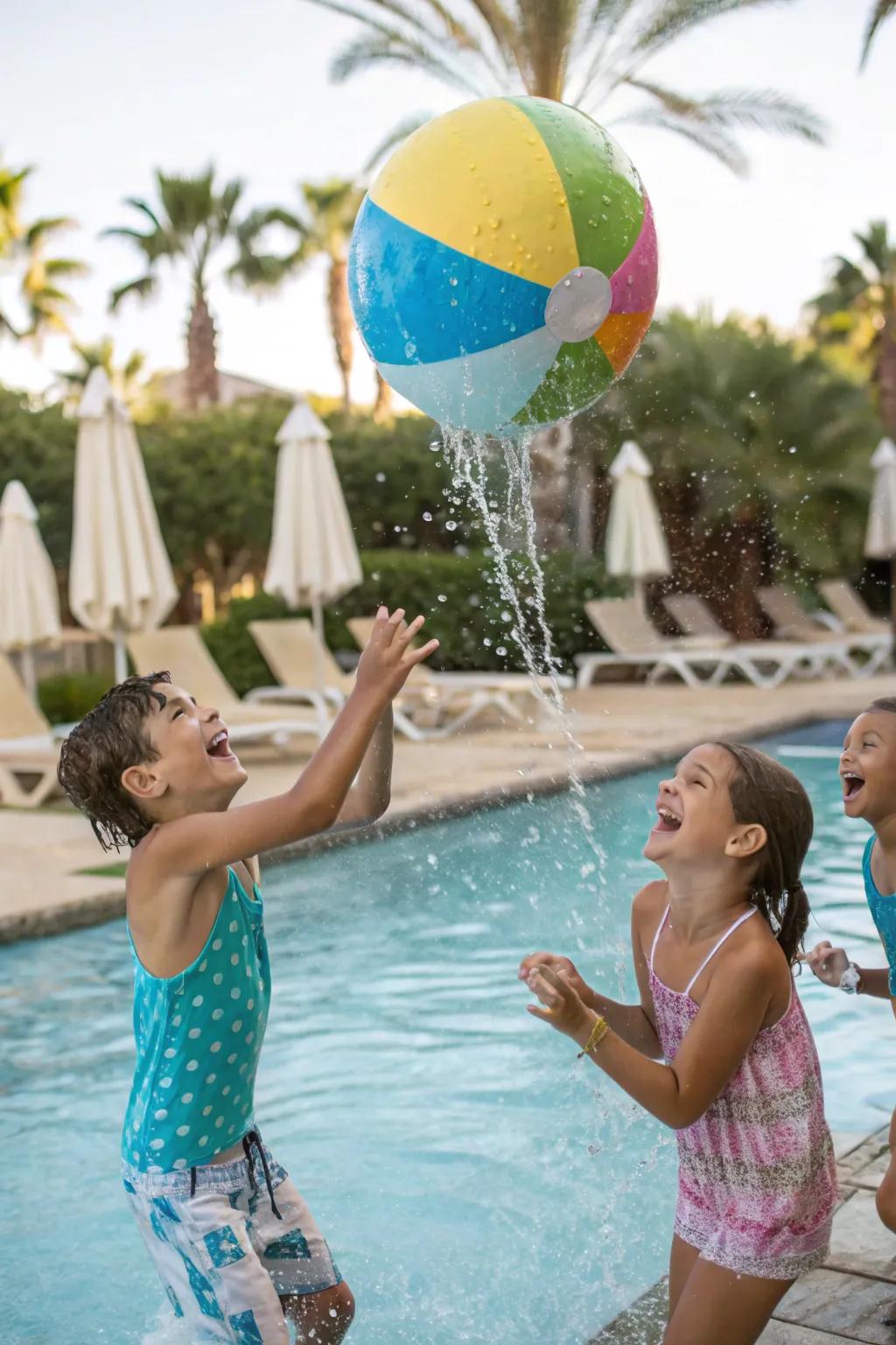 Kids enjoying a splashy water balloon piñata game.