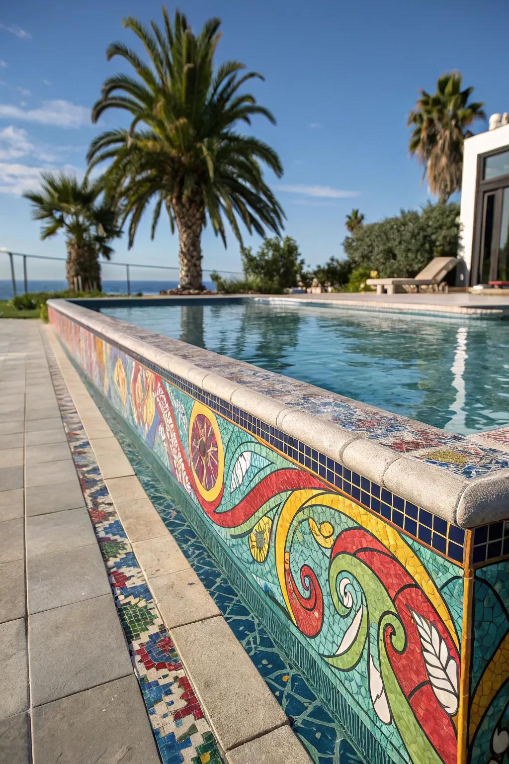 Mosaic patterns add a creative flair to pool coping.