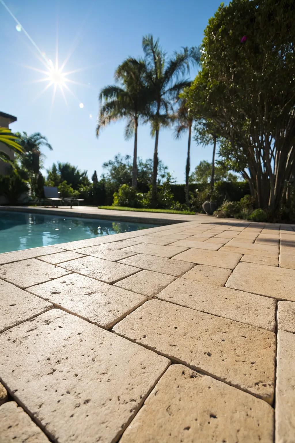 Light-colored pavers keep pool decks cool and comfortable.