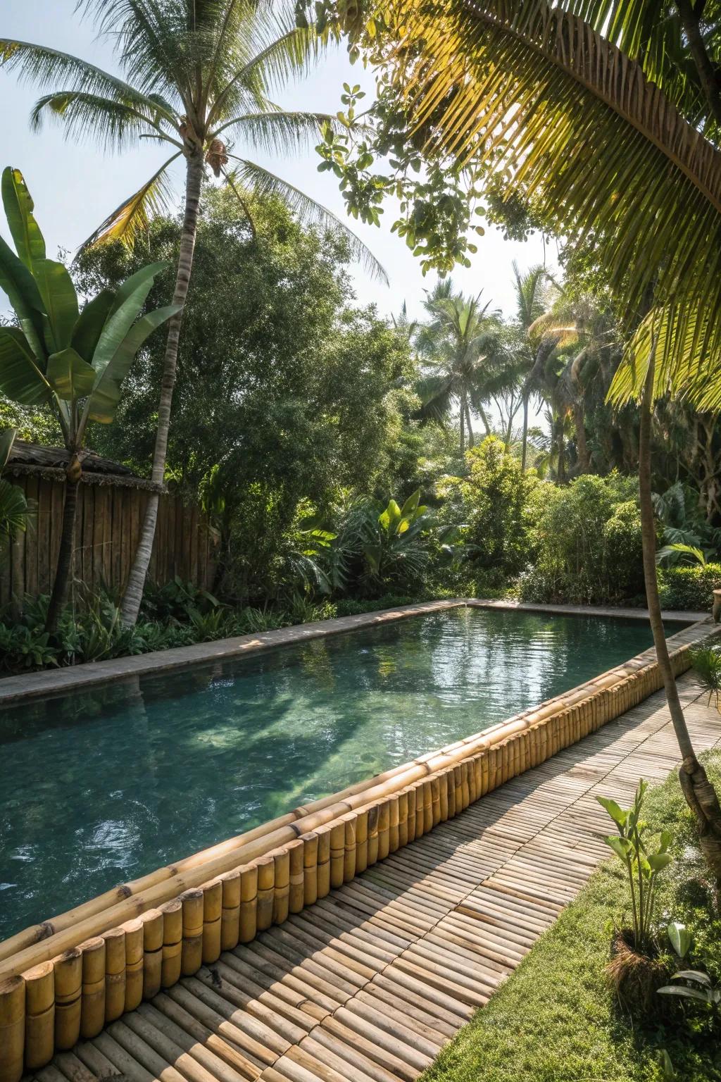 Bamboo edging for a tropical poolside escape.