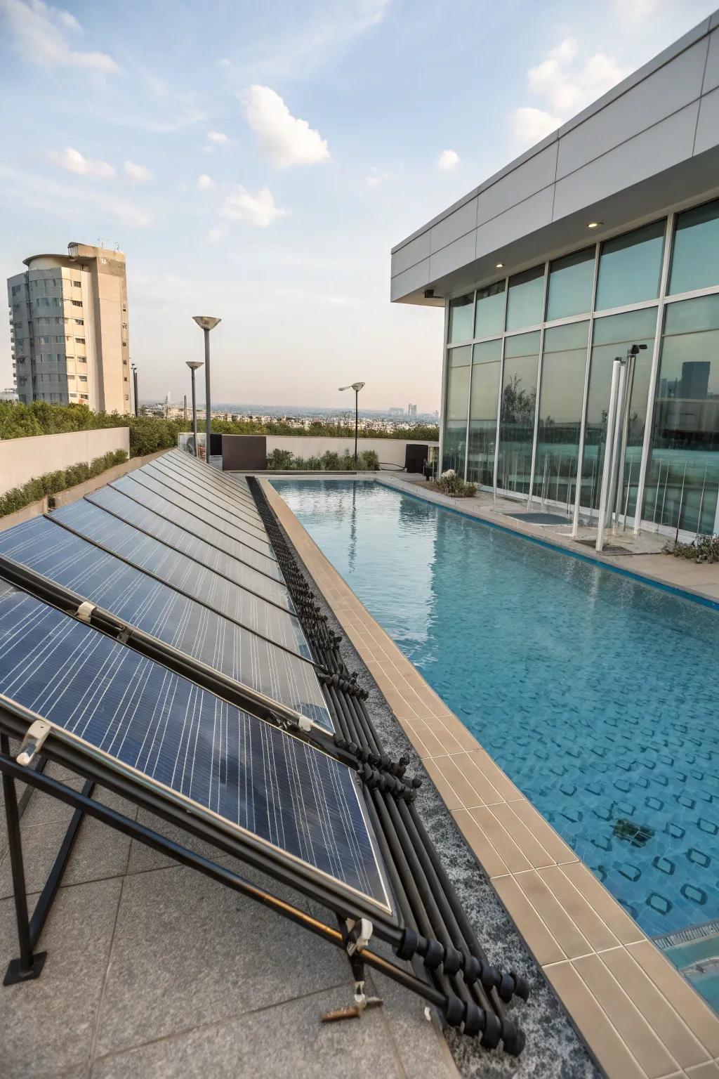 Solar water heaters offer an eco-friendly way to keep your pool warm.