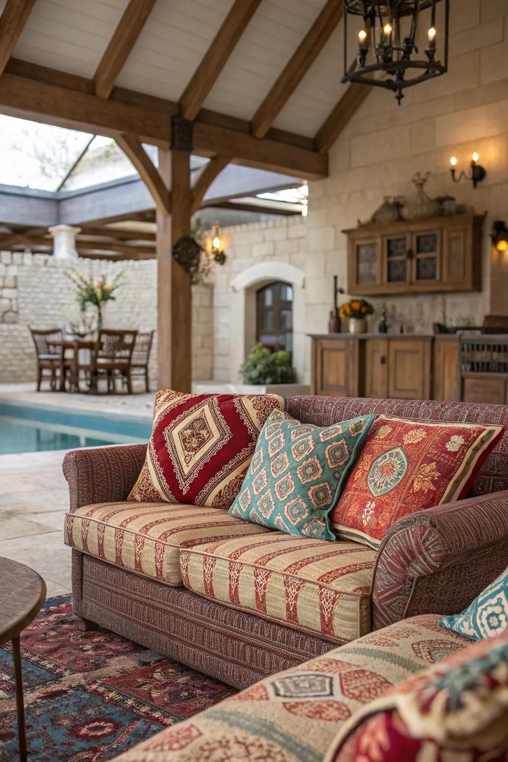 Textures and patterns add character to the decor.