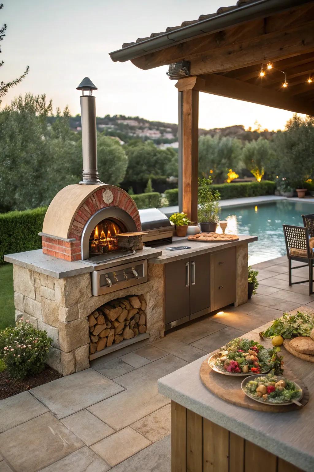 Take pizza nights to the next level with a poolside oven.