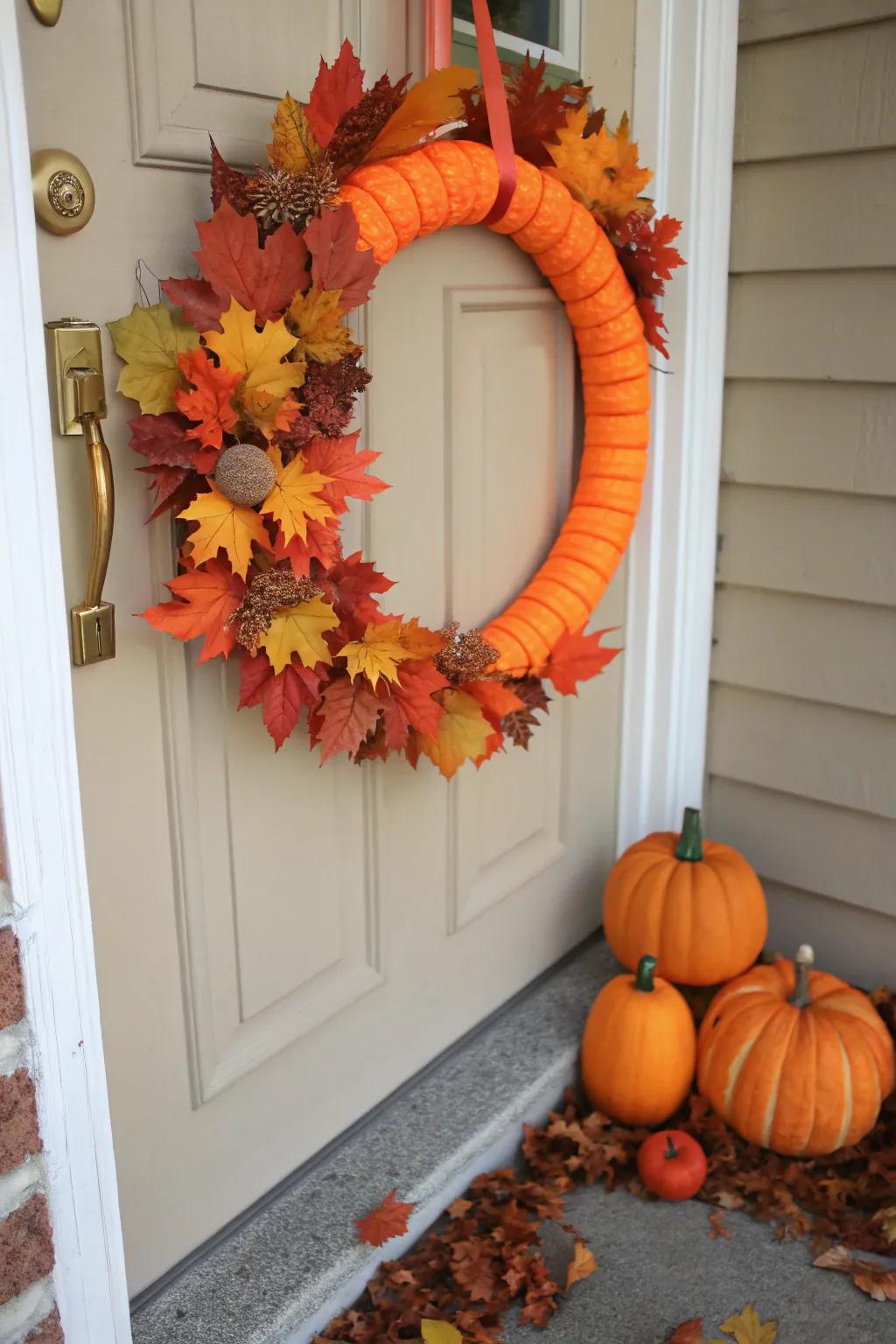 An autumnal wreath that welcomes the harvest season.